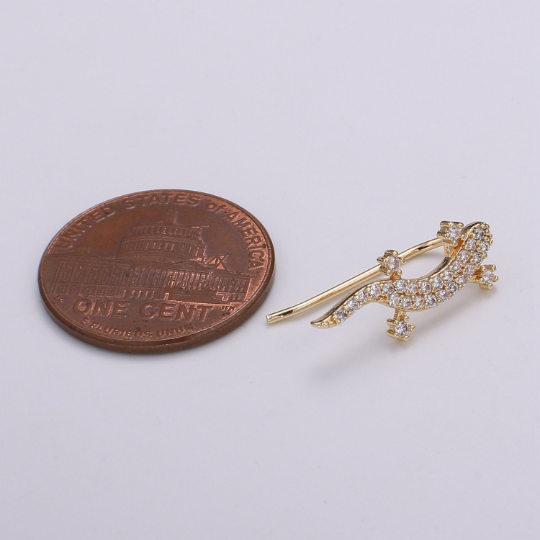 Gold Lizard Ear Climbers- Animal Earrings, Gold Ear Crawlers, Ear Climbers, Micro Pave Earrings, Gecko Ear Crawler Earrings - DLUXCA