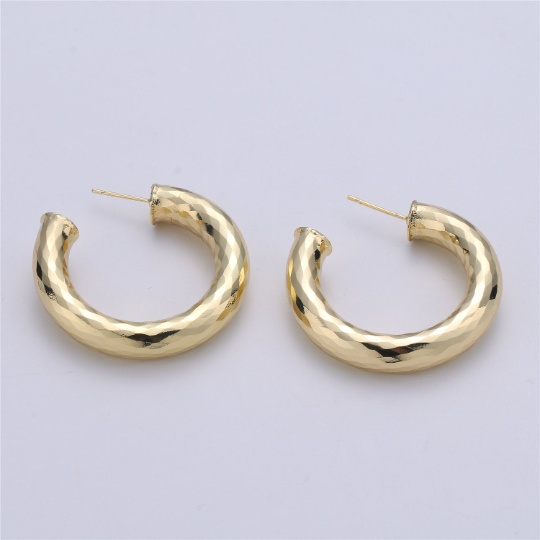 Thick Gold Hoop Earring, Chunky Gold Hoop, Medium Gold Hoop Earring, Open Hoop Earring, Tube Hoop Earring Lead, Nickel Free - DLUXCA