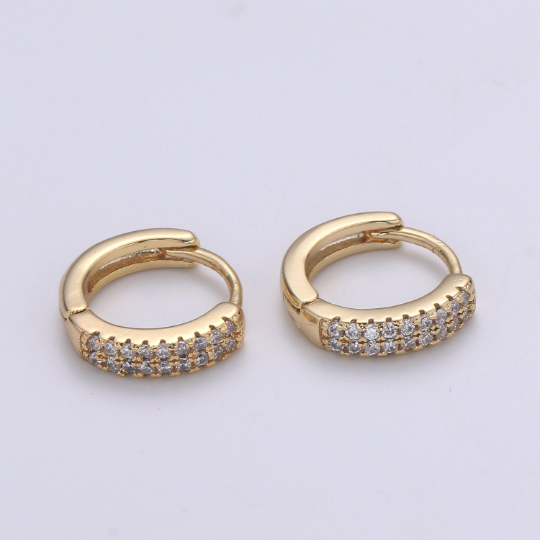 Small Huggie Hoop Earrings 14K Gold Filled Huggie Diamond CZ Silver Tiny Pave Huggie Earrings | Single Cartilage 12mm huggie - DLUXCA