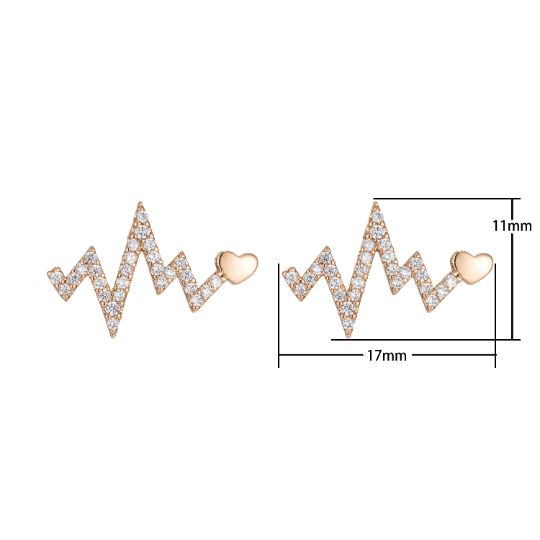 Electrocardiogram Curve Heart Beat Studs Earring 18k Gold FIlled Silver Minimalist Earring Gift for Front Line Hero Wedding Gift Women Studs - DLUXCA