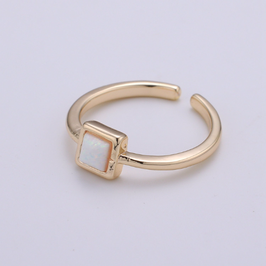 Dainty Opal ring- cocktail gemstone ring - Gold ring - Thin Gold Open ring - Adjustable Gold band ring for Stackable Jewelry - DLUXCA