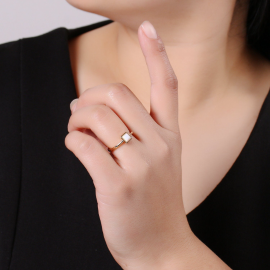 Dainty Opal ring- cocktail gemstone ring - Gold ring - Thin Gold Open ring - Adjustable Gold band ring for Stackable Jewelry - DLUXCA