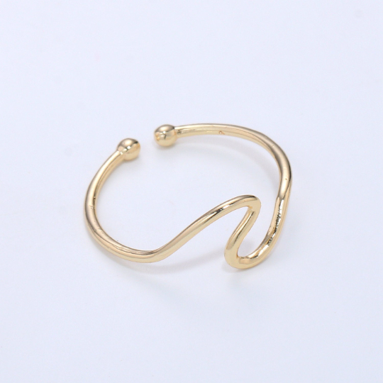 Minimalist Ring Gold Open Ring Wave Curvy Ring, Thin Ring Gold Ring Dainty Stackable Ring Adjustable Ring. - DLUXCA