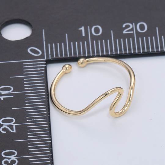 Minimalist Ring Gold Open Ring Wave Curvy Ring, Thin Ring Gold Ring Dainty Stackable Ring Adjustable Ring. - DLUXCA