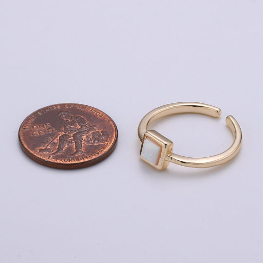 Dainty Opal ring- cocktail gemstone ring - Gold ring - Thin Gold Open ring - Adjustable Gold band ring for Stackable Jewelry - DLUXCA