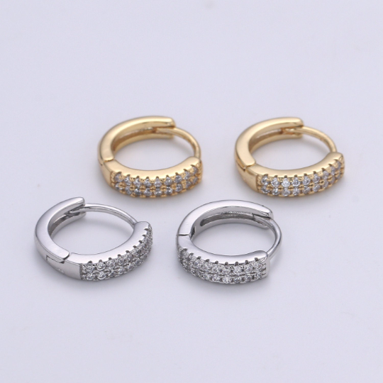 Small Huggie Hoop Earrings 14K Gold Filled Huggie Diamond CZ Silver Tiny Pave Huggie Earrings | Single Cartilage 12mm huggie - DLUXCA