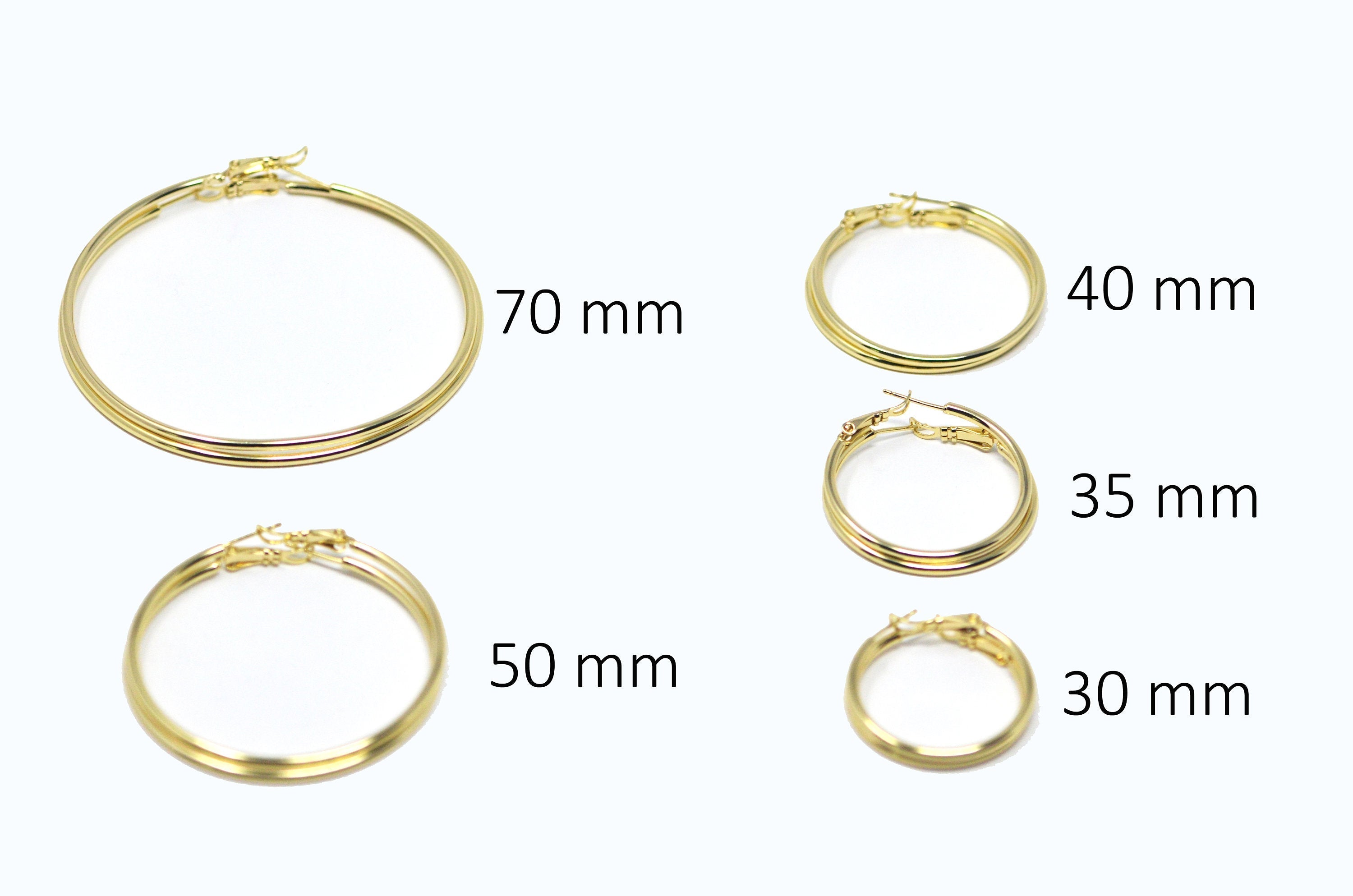 Gold Hoop Earring, 14K Gold Filled Hoop Earring One Pair Hoop Earring Sizes 30mm 35mm 40mm 50mm 60mm 70mm Every Day Hoop Earring Lightweight - DLUXCA