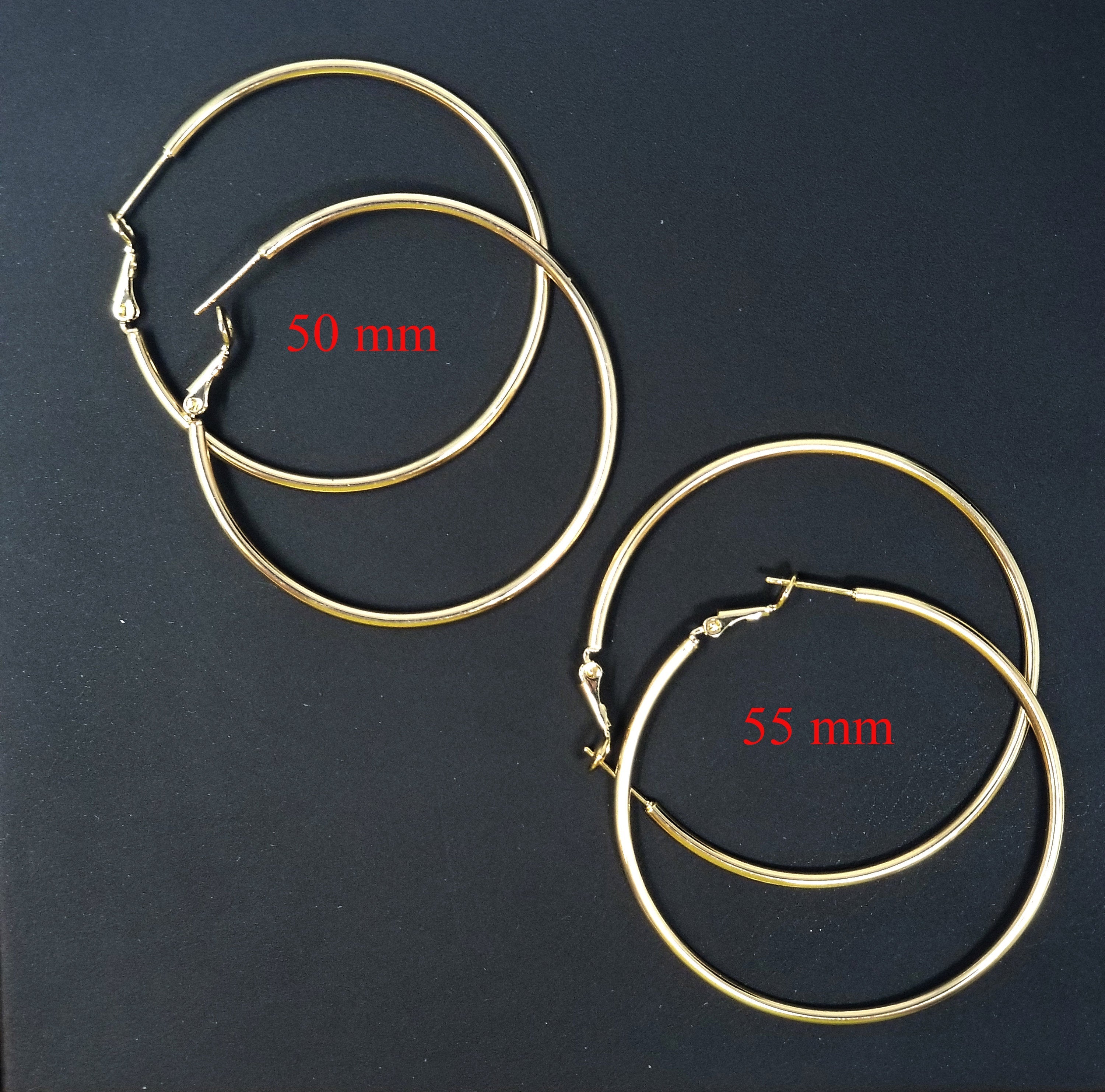 50mm 55mm Gold filled Hoops Earrings w/Clutch, 14k Gold-Filled Findings 1 Pair 1mm Gold Filled Hoops, Hoop Earrings - DLUXCA