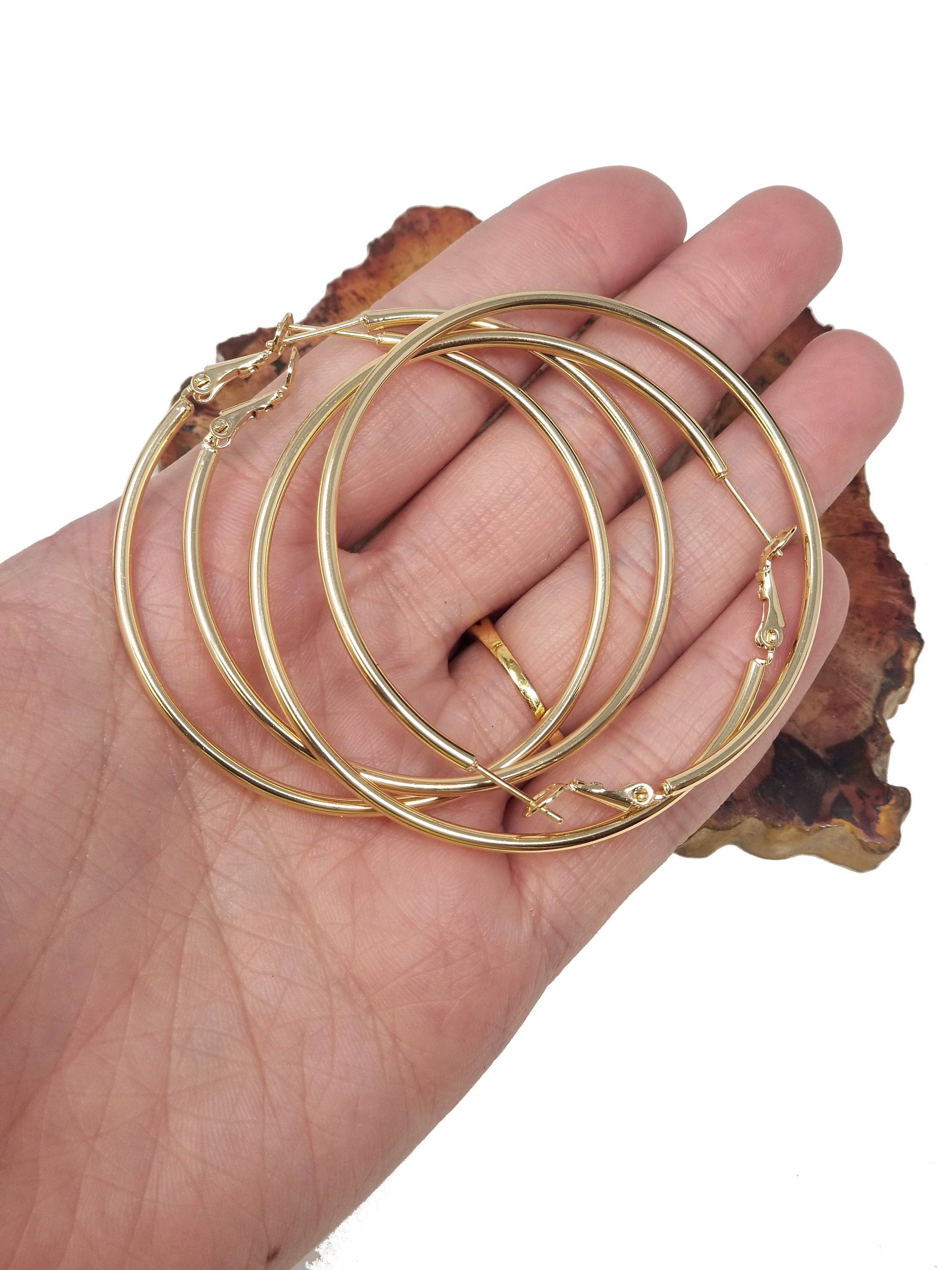 50mm 55mm Gold filled Hoops Earrings w/Clutch, 14k Gold-Filled Findings 1 Pair 1mm Gold Filled Hoops, Hoop Earrings - DLUXCA