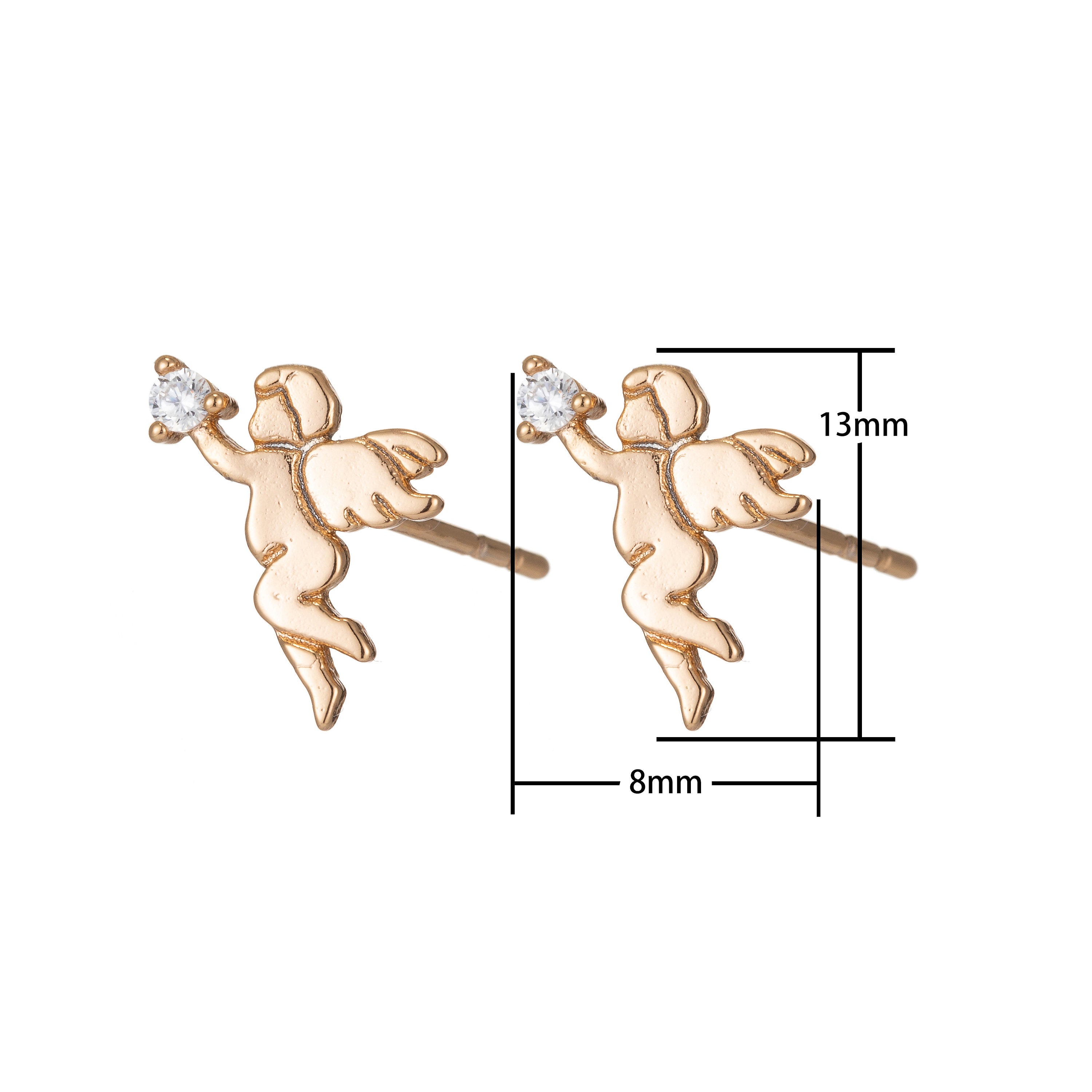 Dainty Gold Angel Stud Earring Cupid Earring Silver Cherub Stud - DLUXCA