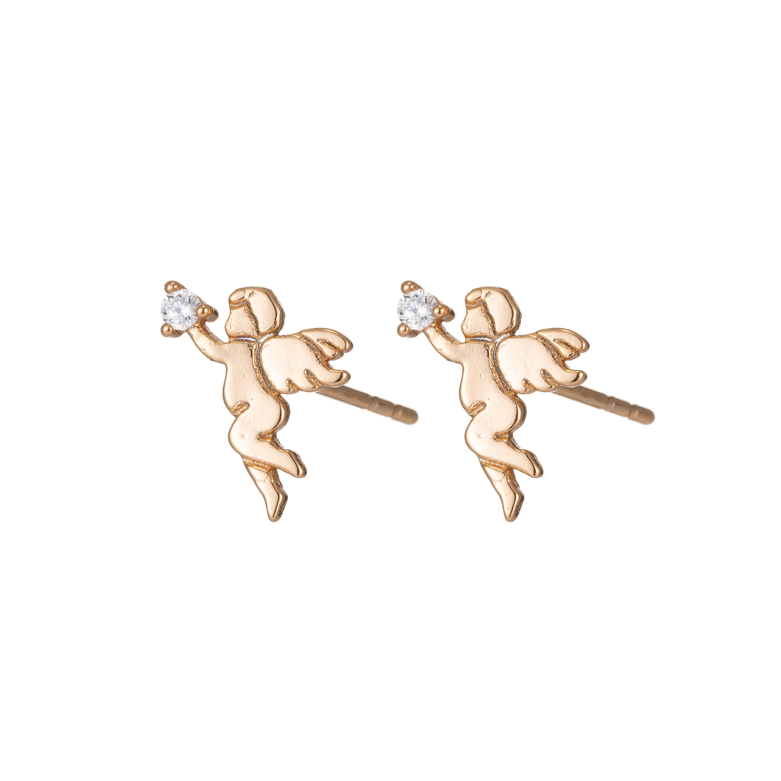 Dainty Gold Angel Stud Earring Cupid Earring Silver Cherub Stud - DLUXCA