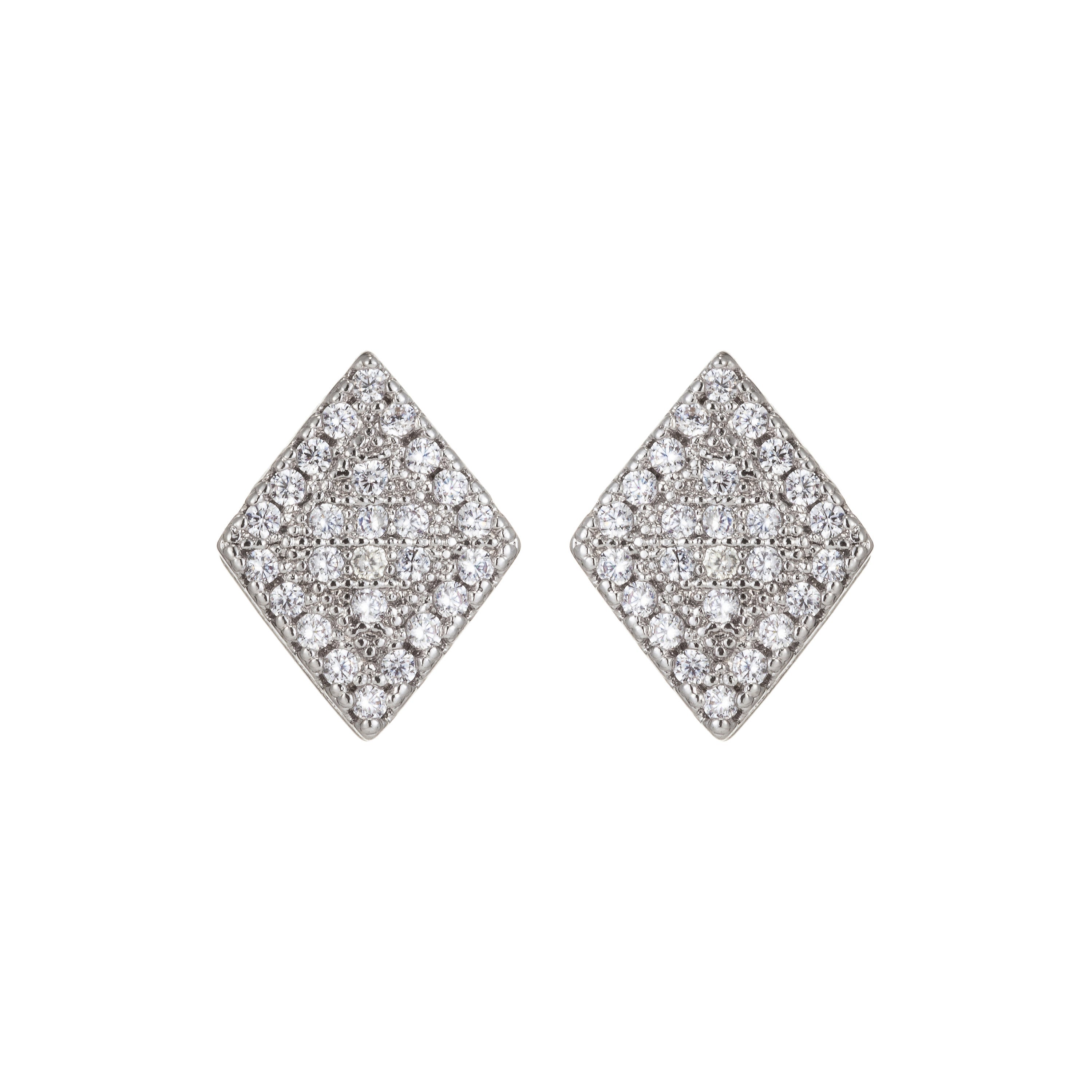 Dainty Silver Geometric Stud Earrings in Clear Cubic Zirconia Micro Pave earring Supply - DLUXCA