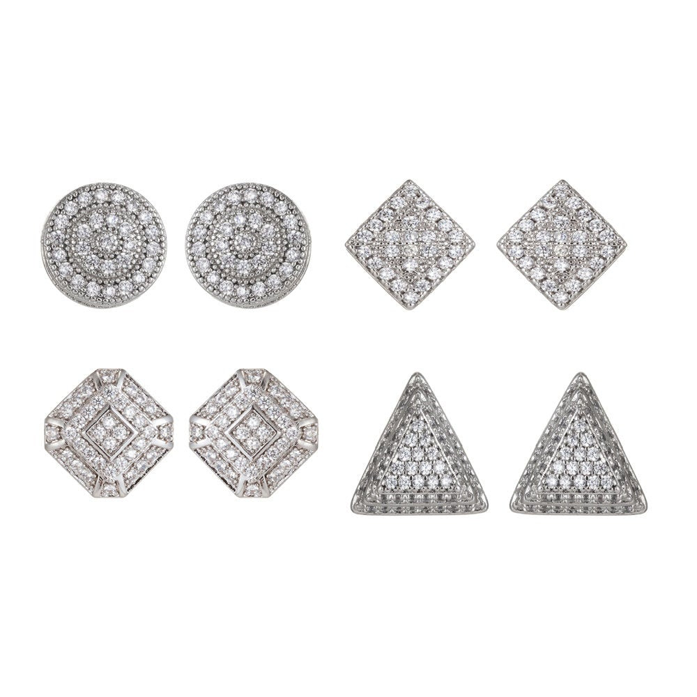 Dainty Silver Geometric Stud Earrings in Clear Cubic Zirconia Micro Pave earring Supply - DLUXCA