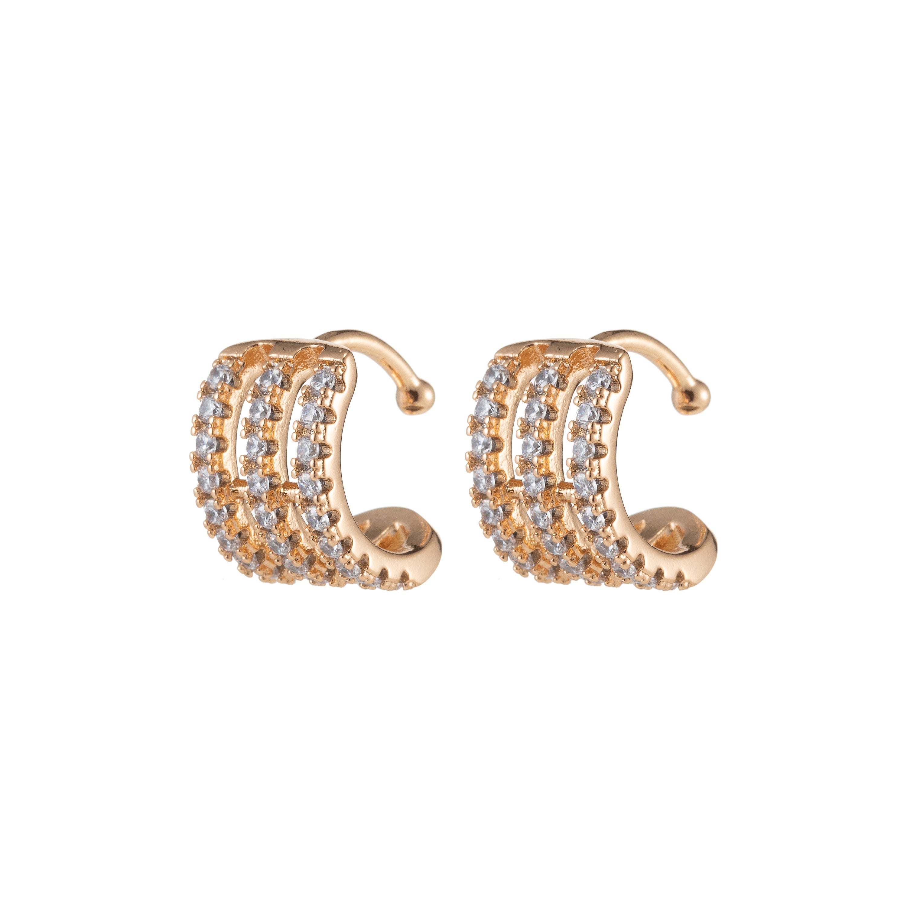 Chunky Micro Pave Gold Conch Ear Cuff Earrings - DLUXCA