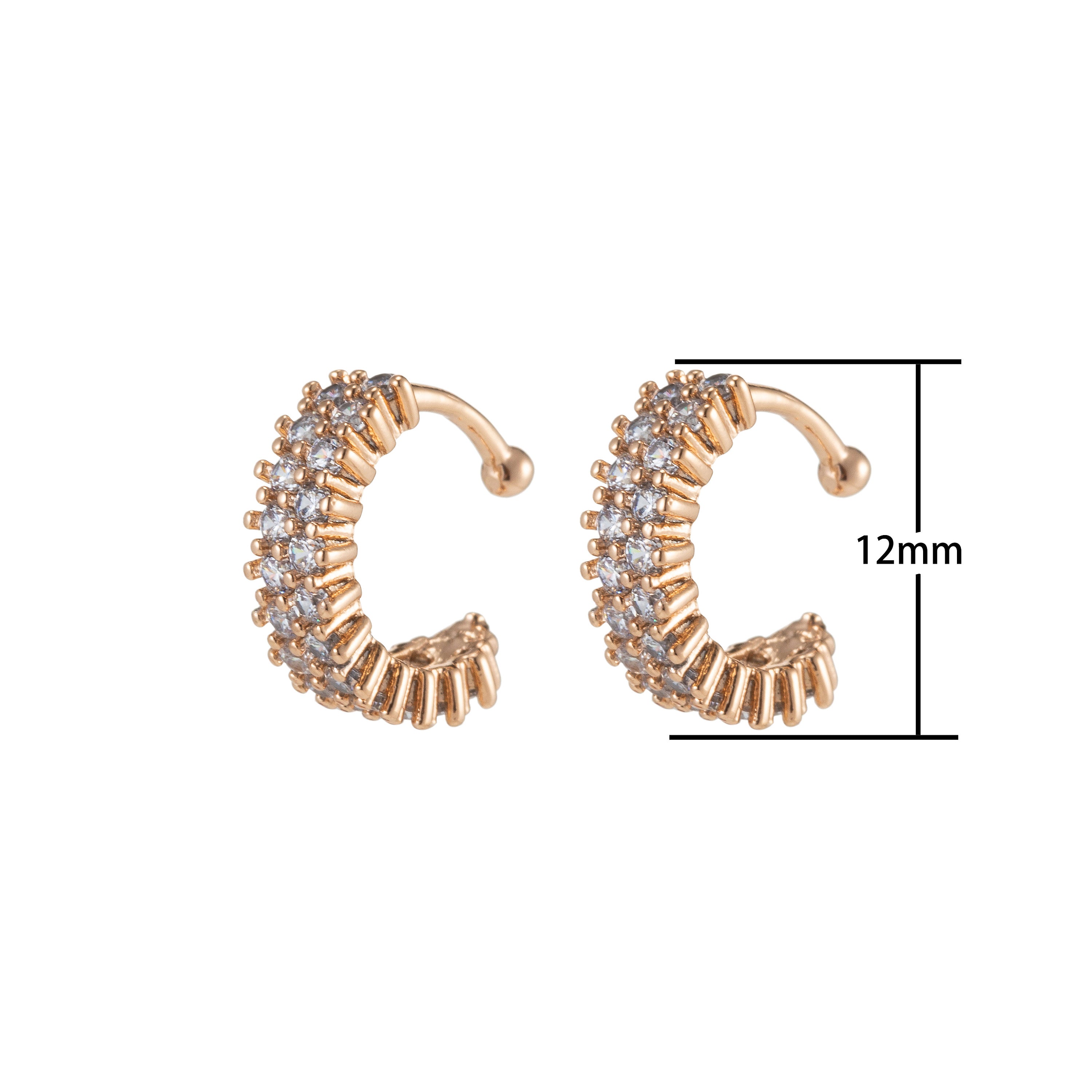 Chunky cz bezel - cuff earring - cuff - ear cuff - gold cuff - silver - conch - no piercing - cuffs - helix - cartilage - earring, EARCUFF-016 - DLUXCA