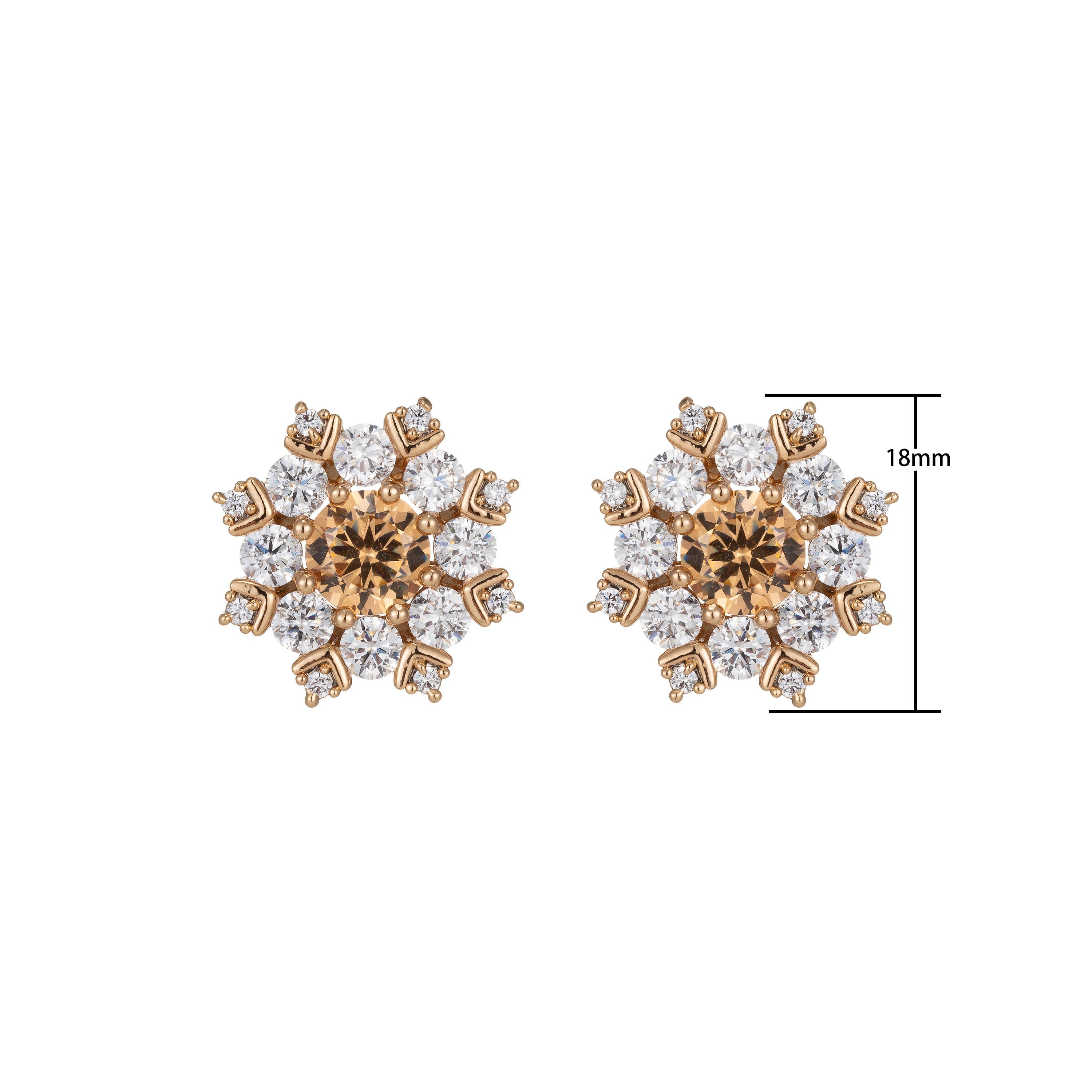 Topaz Snowflake Stud Earrings Gold Filled Cz Snowflakes Earrings Pink Stud Earrings Wedding Jewelry Best friend Gift for her - DLUXCA