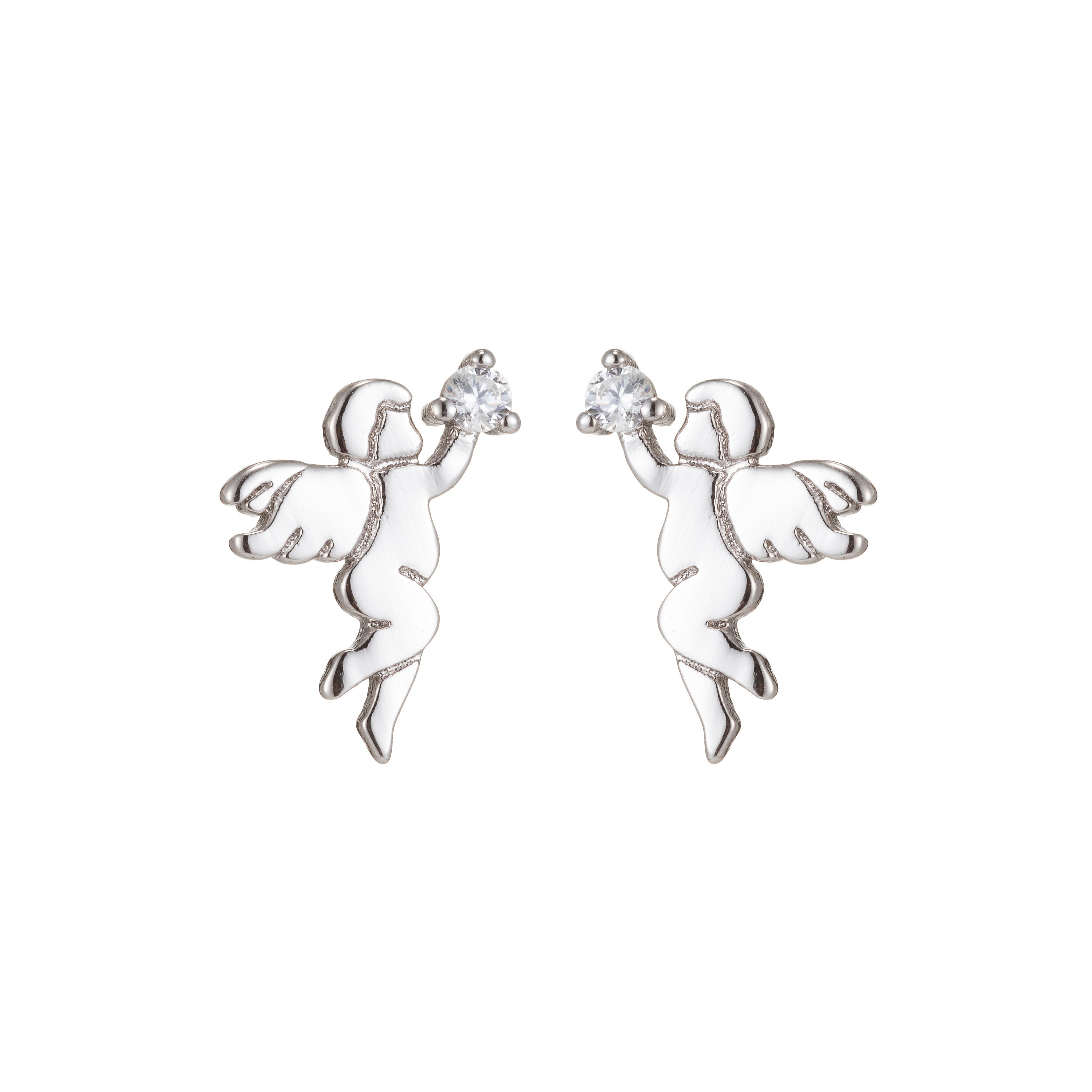 Dainty Gold Angel Stud Earring Cupid Earring Silver Cherub Stud - DLUXCA