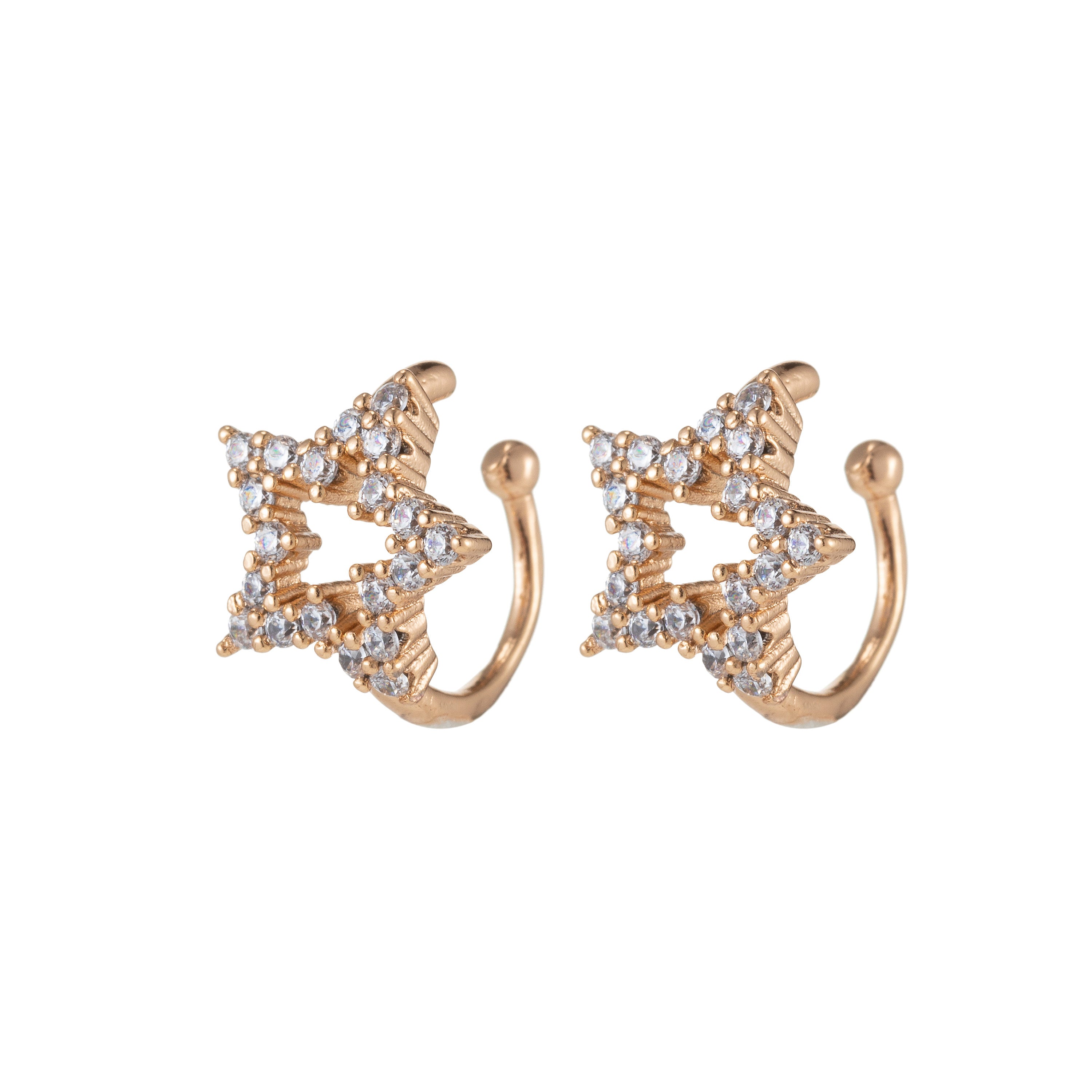 Gold Sparkling CZ Star Cuff Earrings for Women Clip On Ears No Piercing Cartilage Earrings - DLUXCA