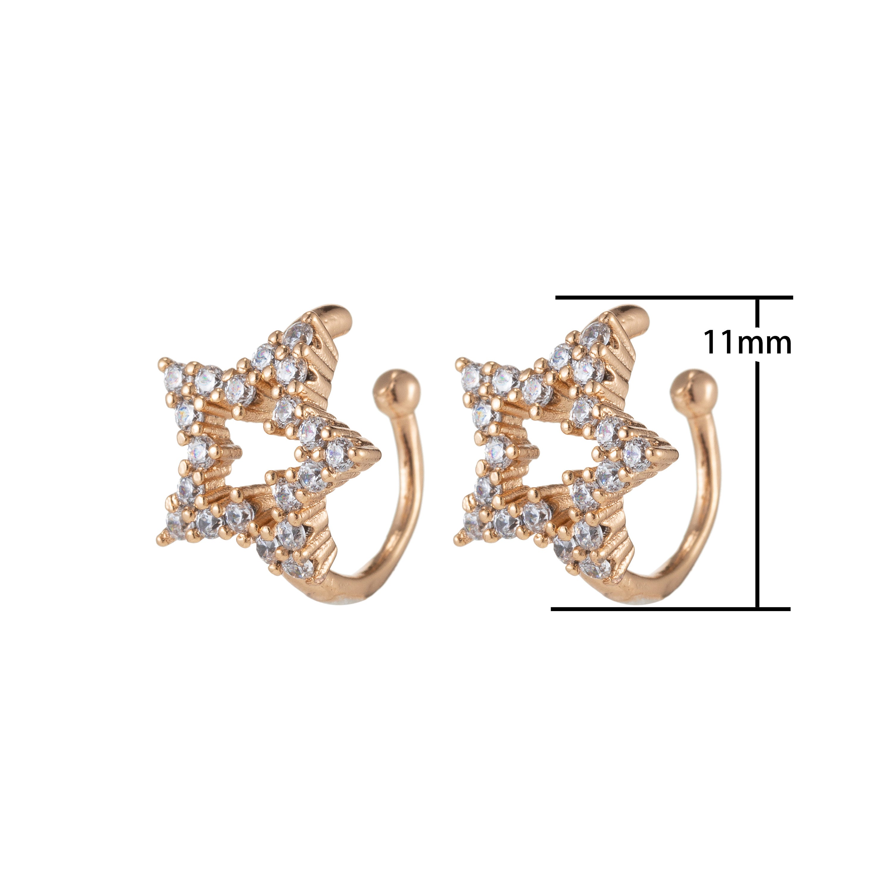 Gold Sparkling CZ Star Cuff Earrings for Women Clip On Ears No Piercing Cartilage Earrings - DLUXCA