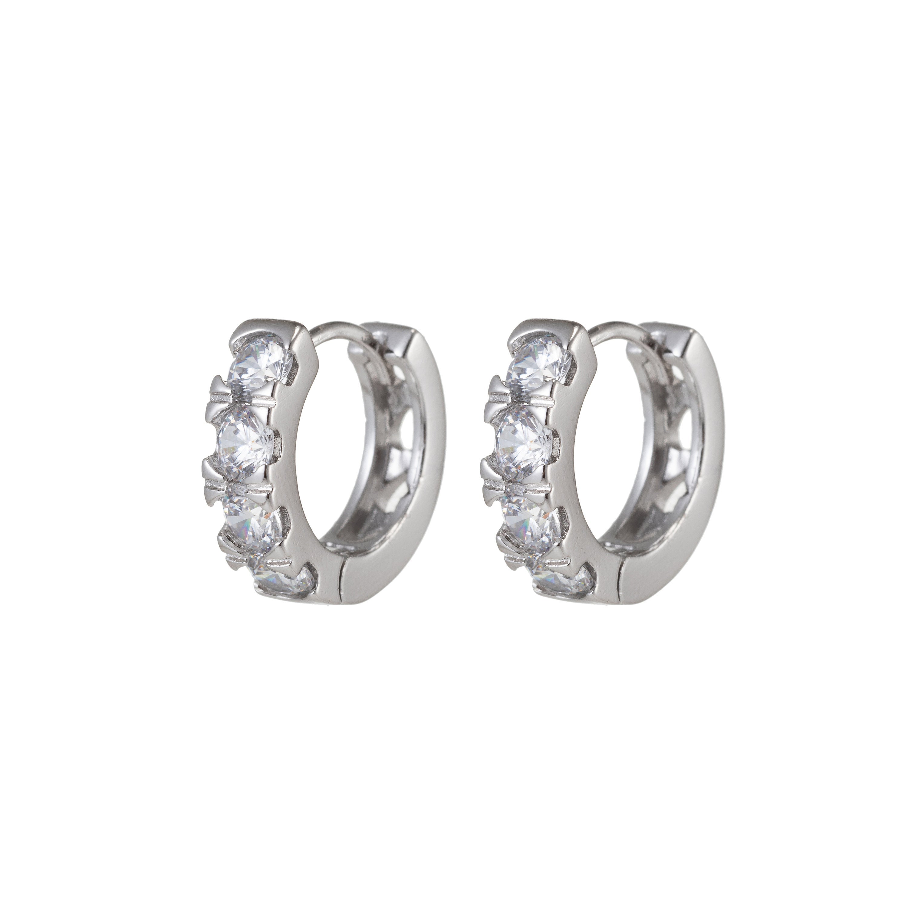 Four Diamond earrings Small Silver earrings hoops Dainty Earring for everyday earring Huggie Earring - DLUXCA