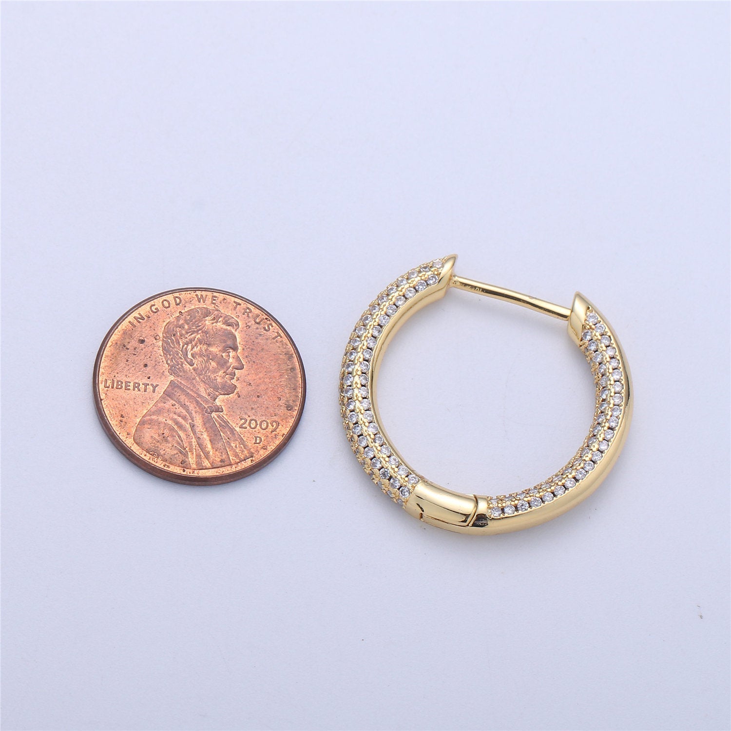 25MM Mini Ear Huggie Hoop Earring, GOLD - micro pave cz cartilage hoops for everyday wear jewelry - DLUXCA