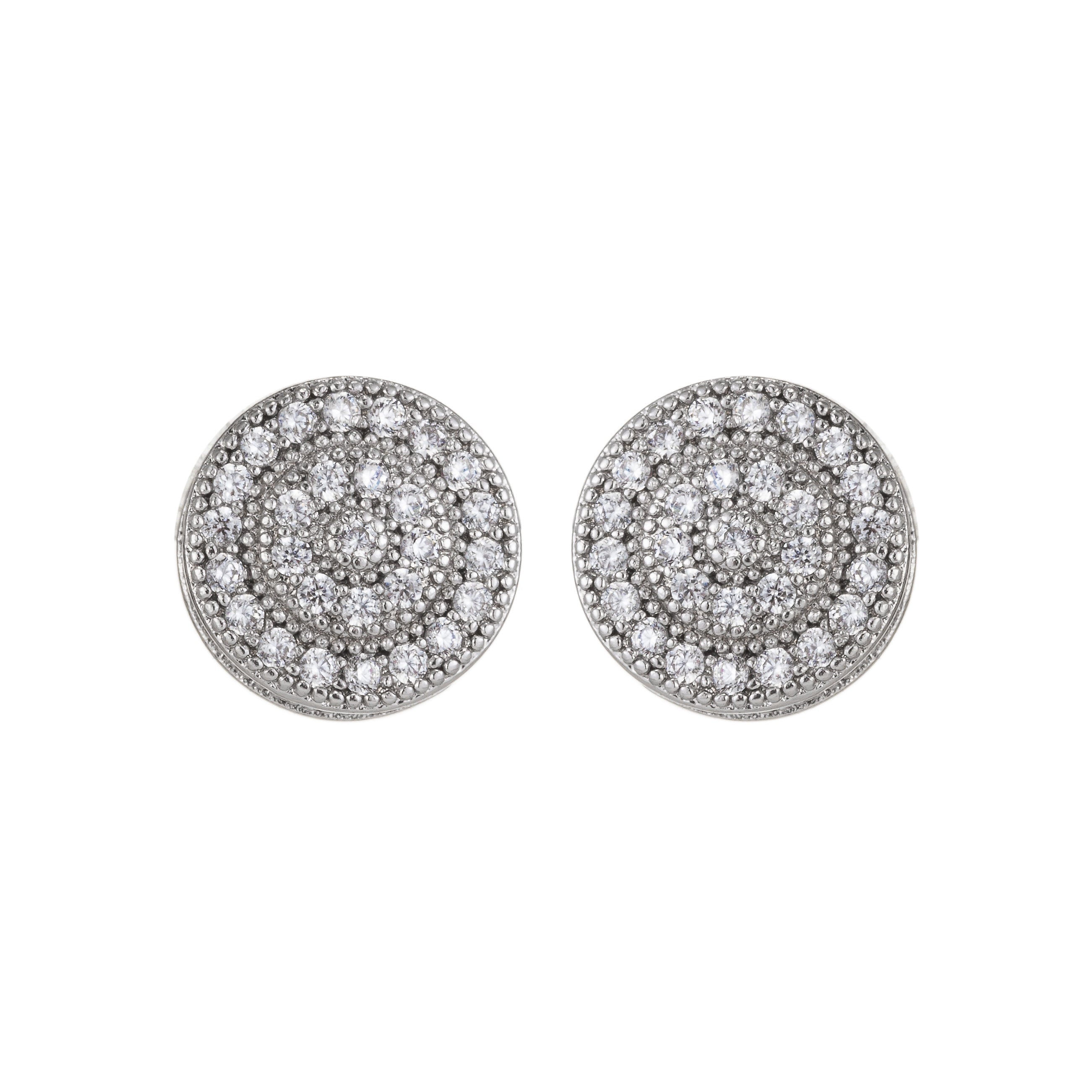 Dainty Silver Geometric Stud Earrings in Clear Cubic Zirconia Micro Pave earring Supply - DLUXCA