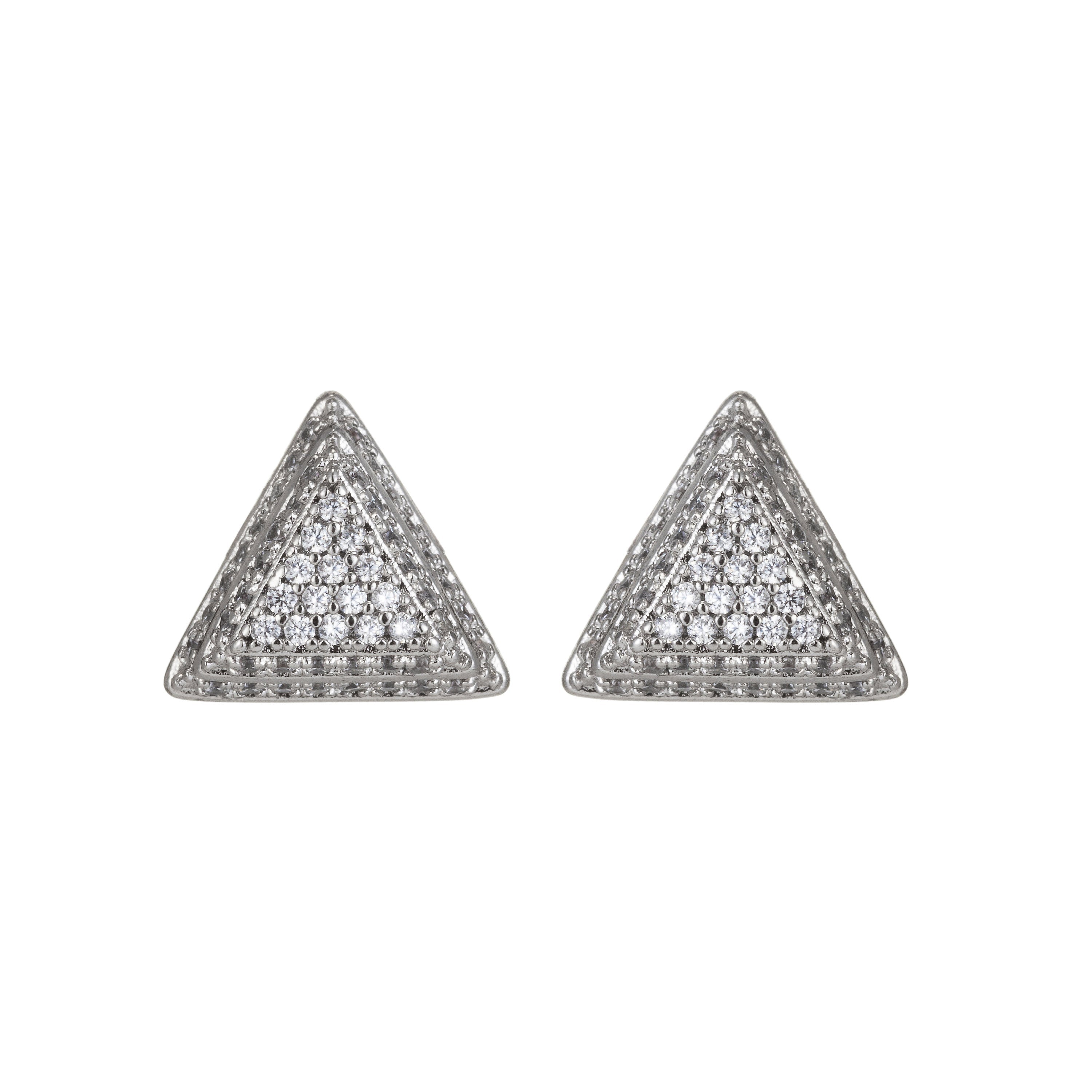 Dainty Silver Geometric Stud Earrings in Clear Cubic Zirconia Micro Pave earring Supply - DLUXCA