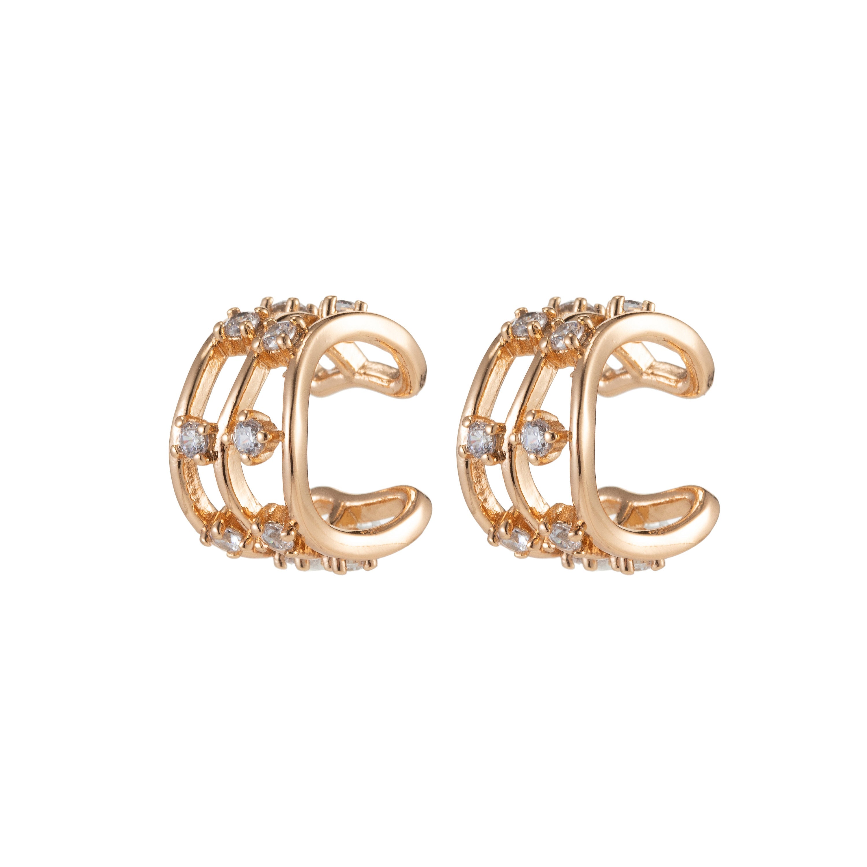 Gold Ear Cuff, Micro Pave Cubic zirconia, dainty minimal gold cuff, cz diamonds, no piercing cartilage earrings - DLUXCA