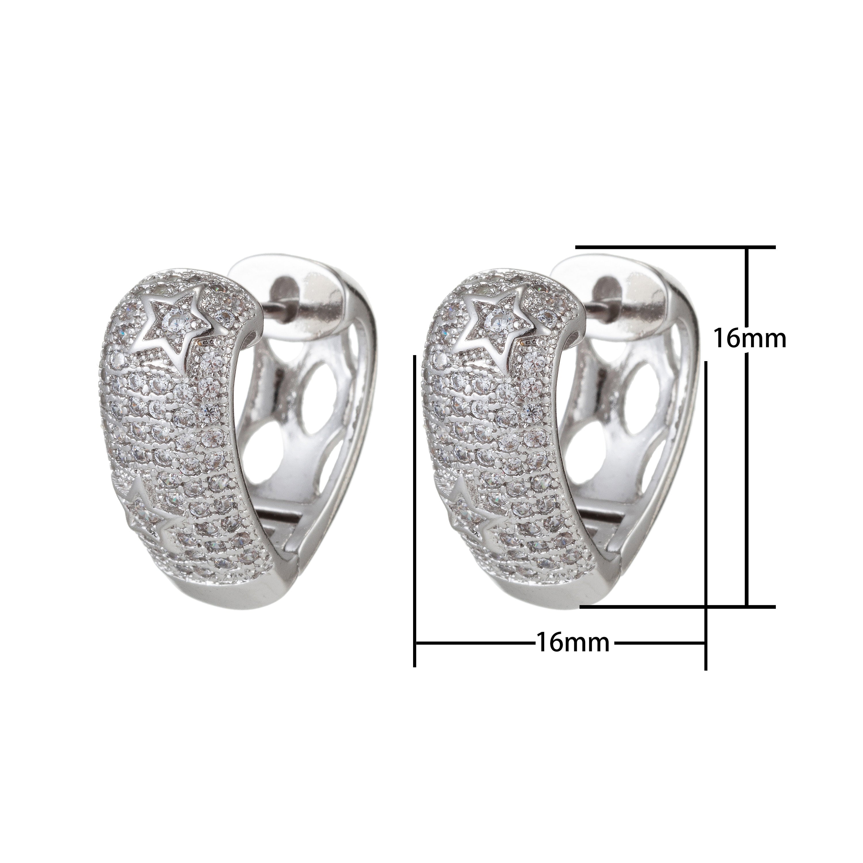 Micro Pave Star Huggie hoops, Gold Cubic zirconia small Hoops earrings, cz diamond stones, tiny dainty, EARRING-1022/23 - DLUXCA