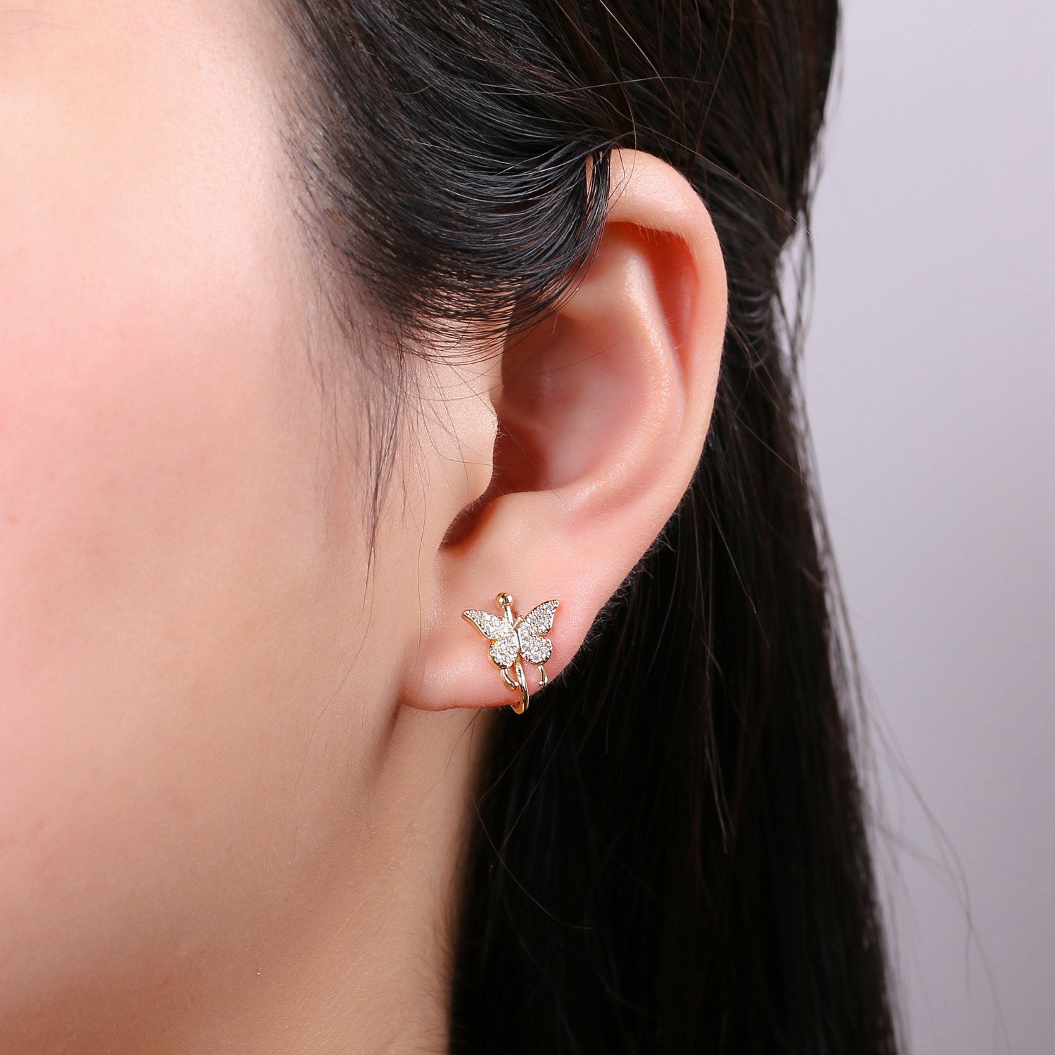 1x Butterfly Ear Cuff Ear Wraps - Butterfly Jewelry - Fake Pierced Earrings - Fake Piercing - Gifts For Teens -Teenage Girl Gift Idea - DLUXCA