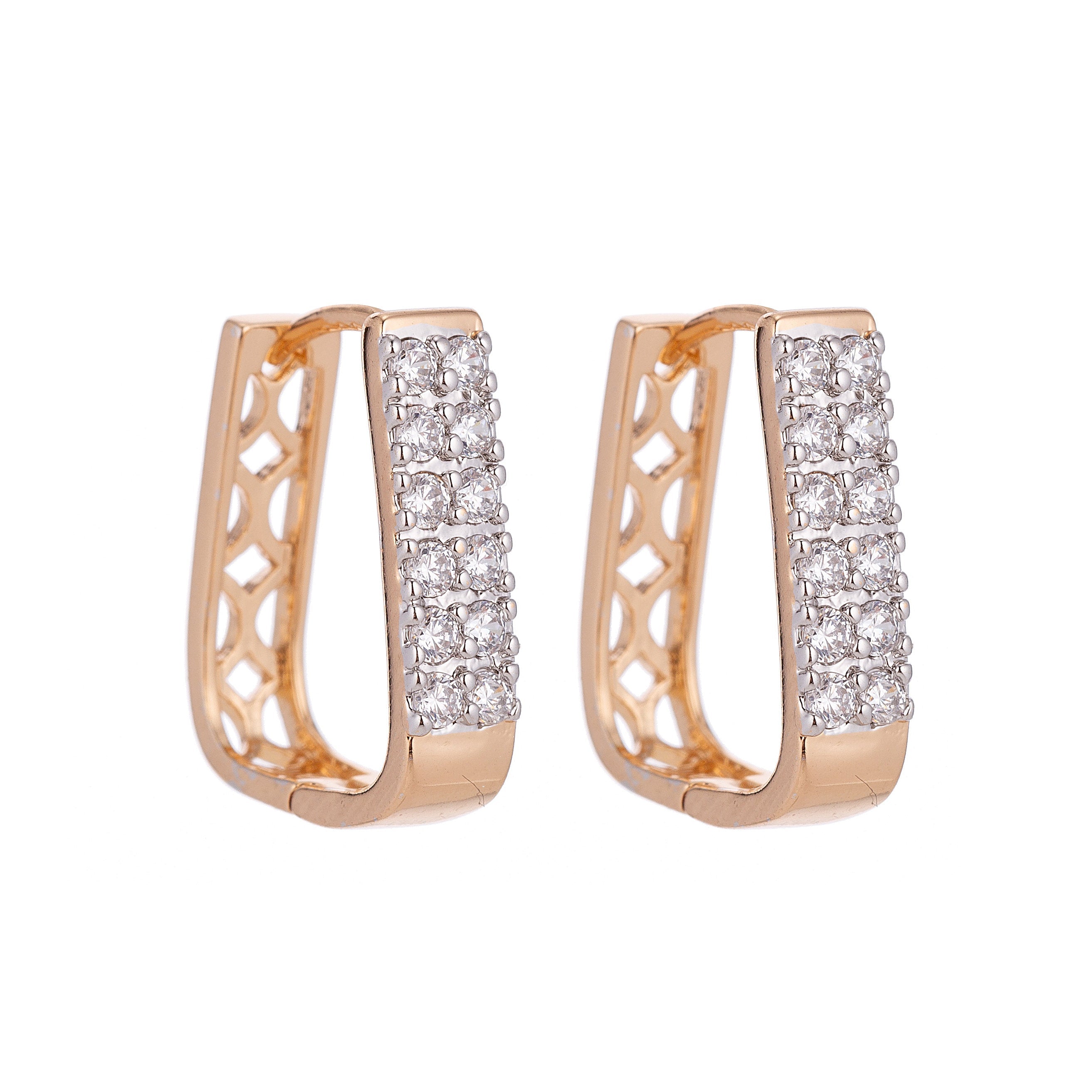 Gold Micro Pave Latch Back Earring, Gold Jewelry, Cubic Zirconia Jewels, Huggie Earring - DLUXCA