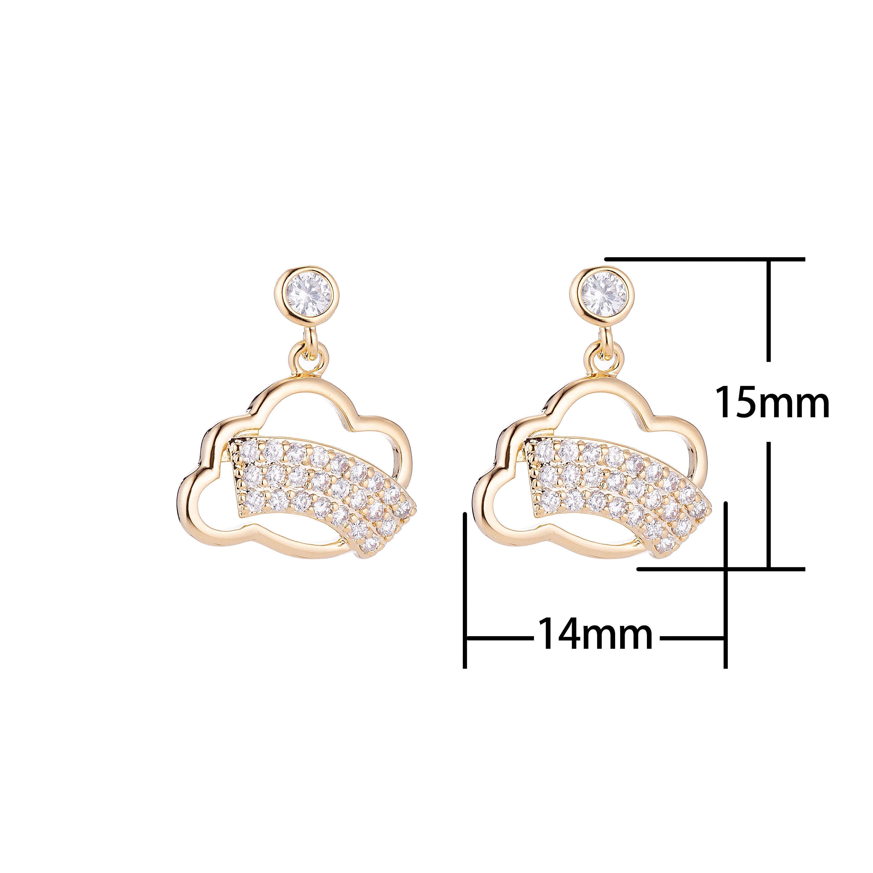 Plated Clouds and Rainbow Stud Dangle Drop Earring Cubic Zirconia Jewels Diamond Paved Jewelry, Earrings-540/41 - DLUXCA