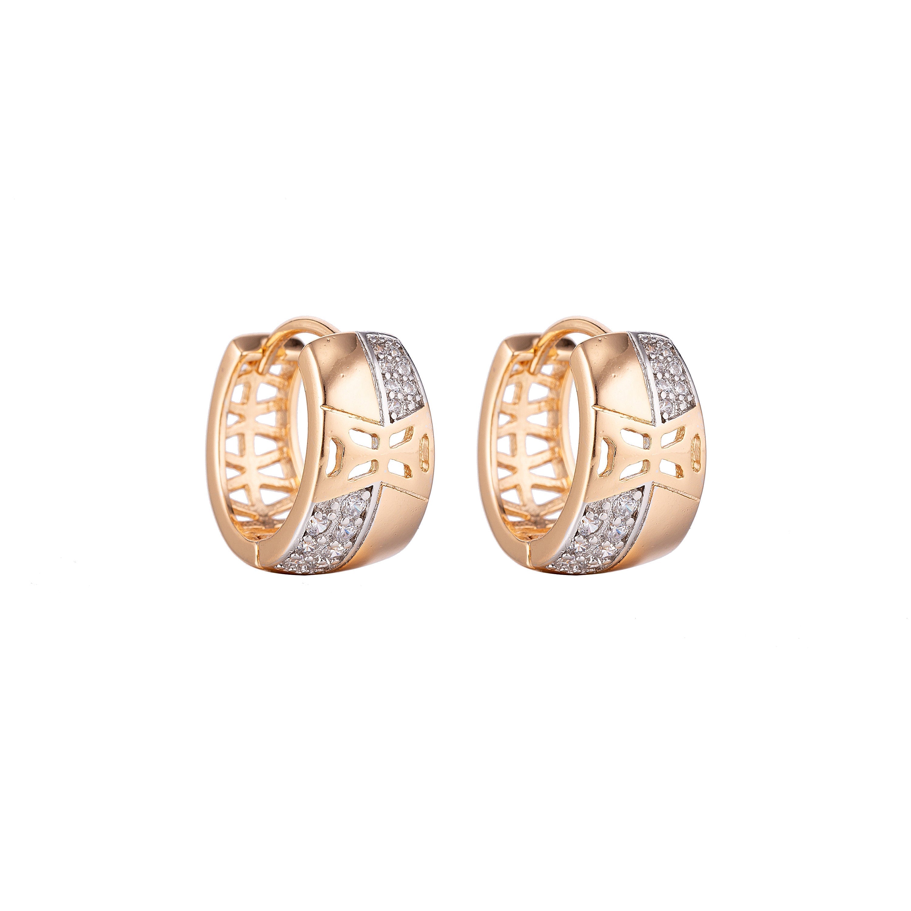 Gold Diamond Pave Patterned Small Huggies Earring Gold Jewelry Patterned Earrings Lightweight Jewelry - DLUXCA