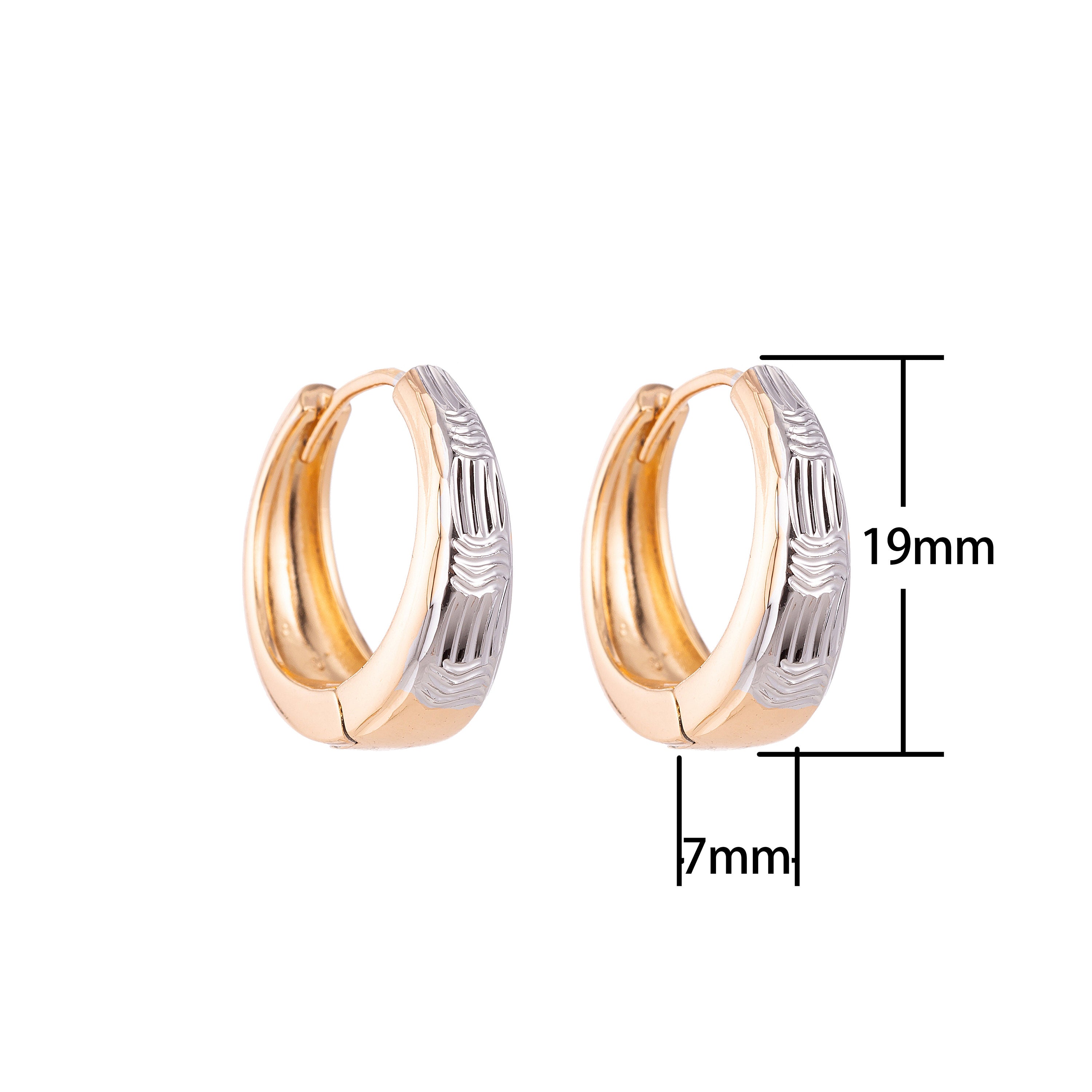 Gold Silver Streaks Patterned Small Huggies Earring Gold Jewelry Patterned Earrings Lightweight Jewelry - DLUXCA