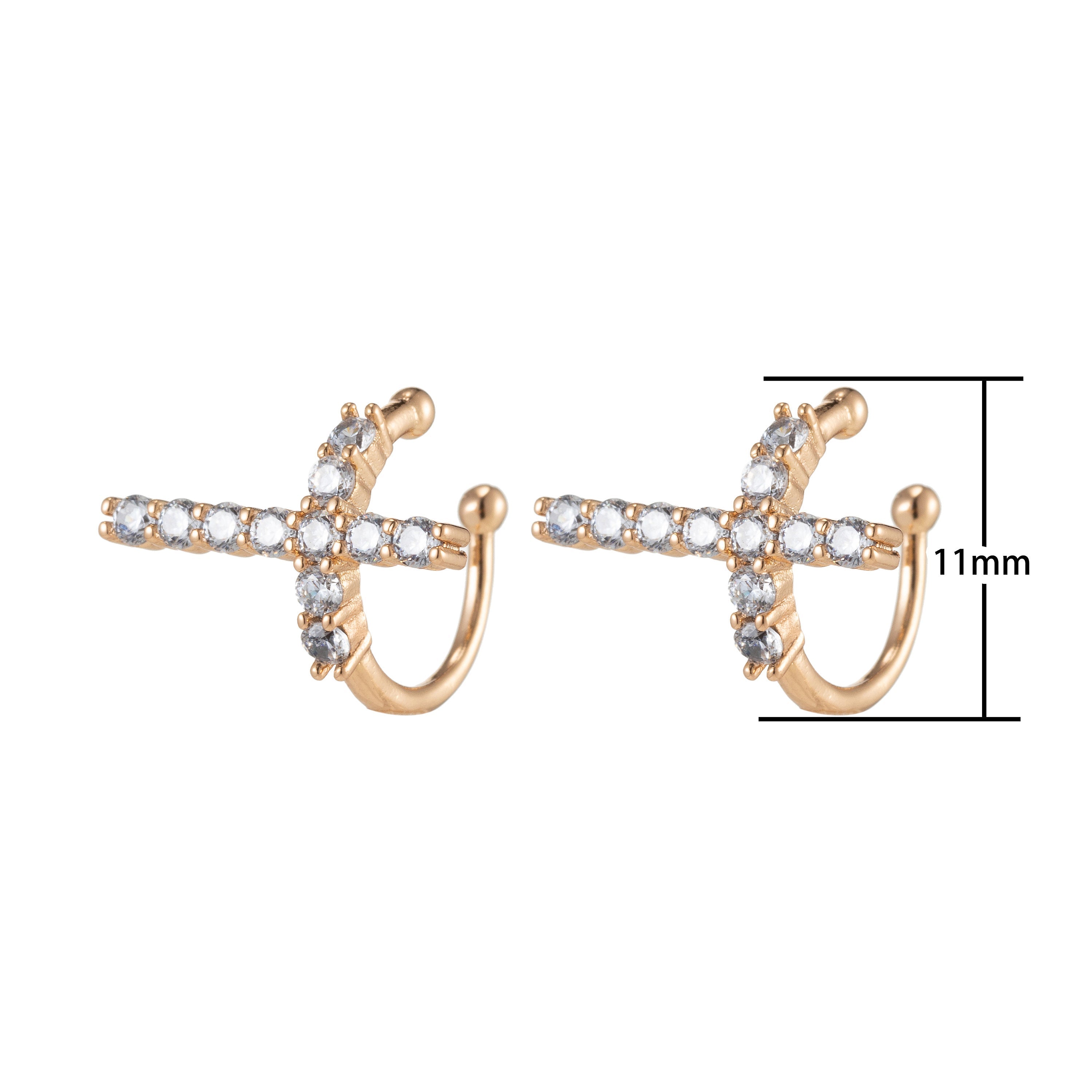 1x Dainty Cross Ear Cuffs for Non Pierced Ears Micro Pave Crystal Gold Clip on Conch Cuff Earrings for Women Girls - DLUXCA
