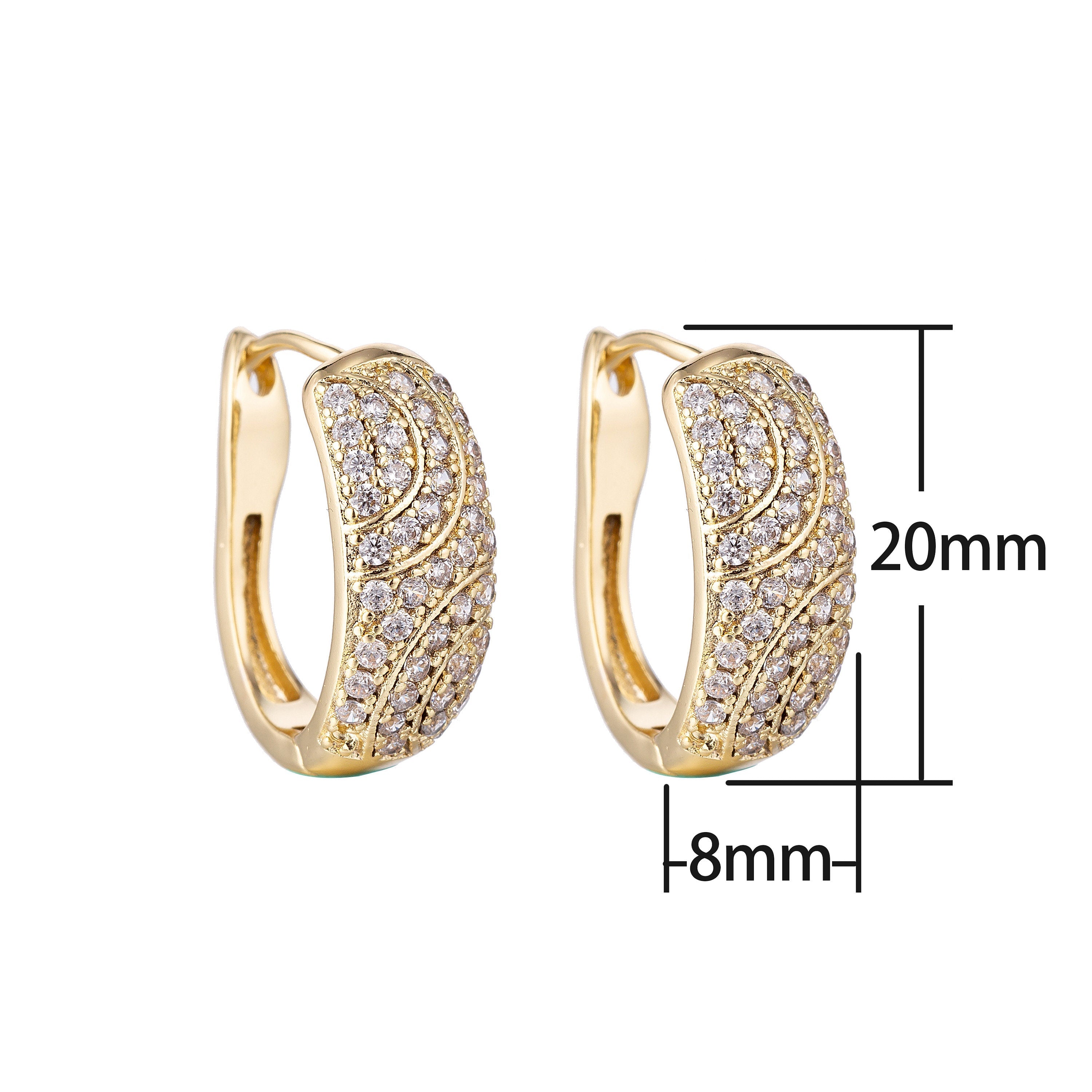 Gold Circle Patterned Small Huggies Earring with Diamond Paved Jewels Cubic Zirconia Jewel Jewelry Lightweight Jewelry - DLUXCA