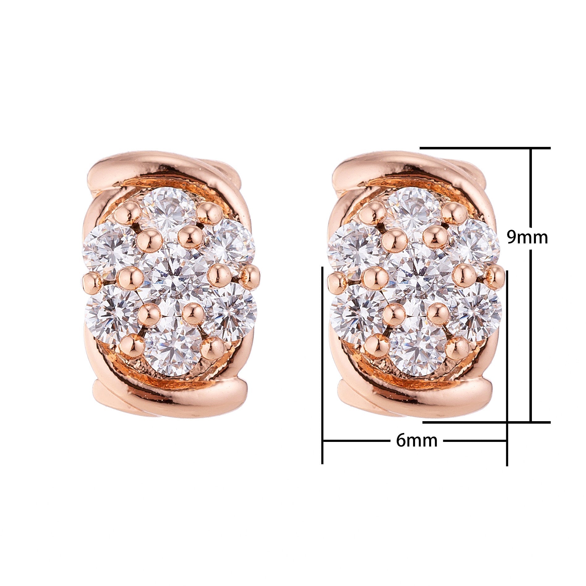 Gold Diamond Flower Stud Earring, Floral Jewelry, Cubic Zirconia Gem, Nature Earrings - DLUXCA