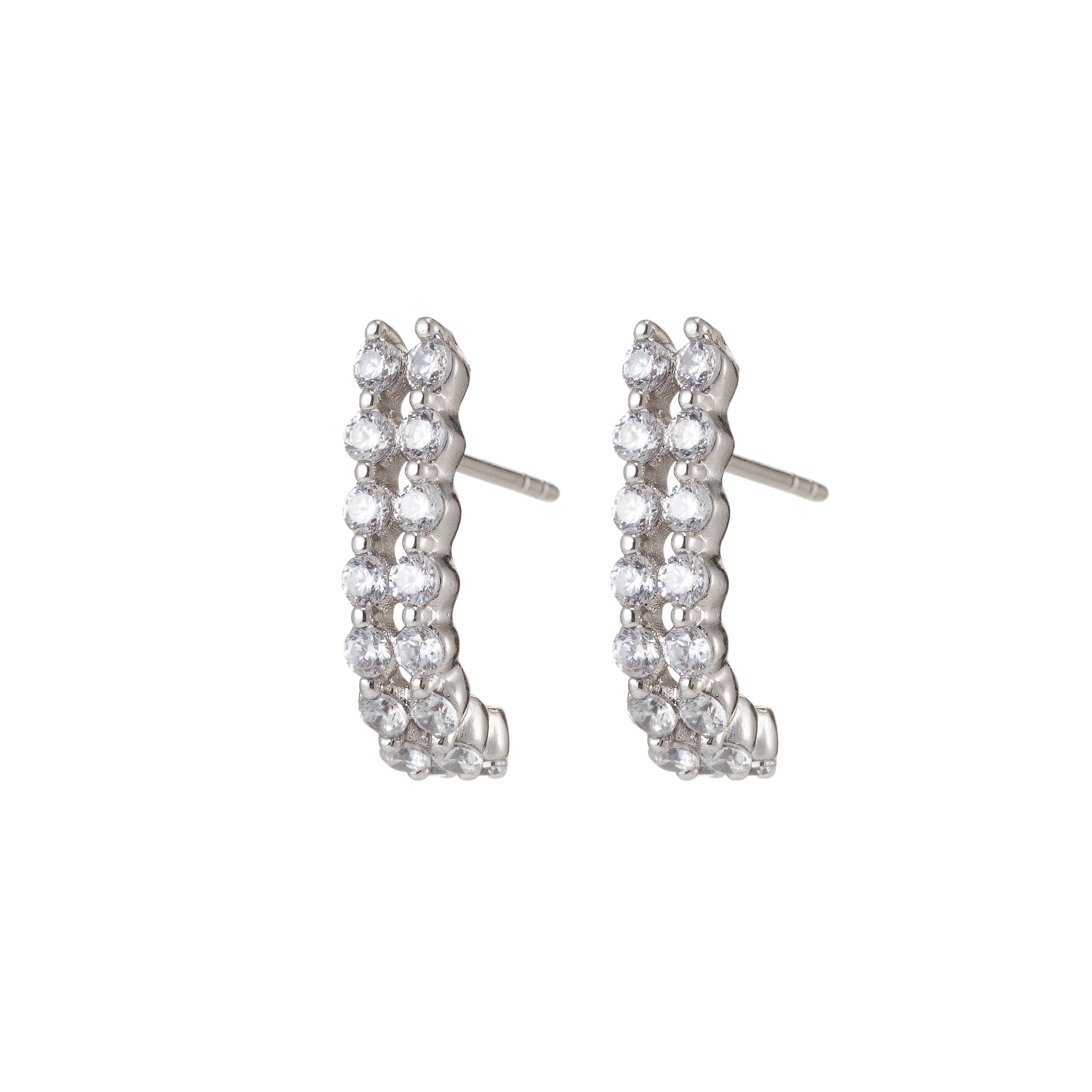 Silver Strap Dainty Silver Diamond Stud earring in Micro Pave CZ Huggie Earring - DLUXCA