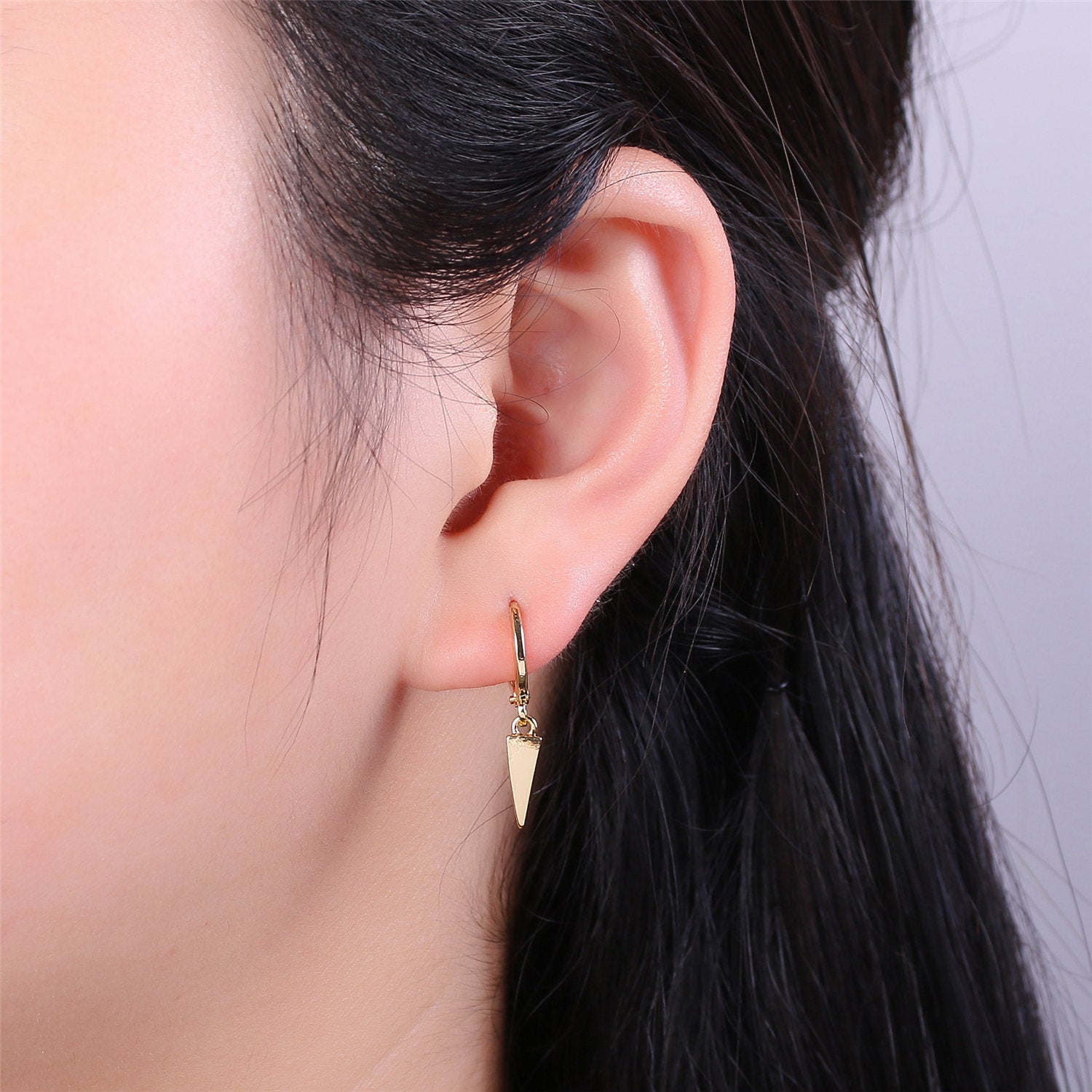 Gold spike earring, Spike hoop earrings, Spike huggie, Gift for her, Tiny hoop earrings, bridesmaid gift, Dangle earrings Charm - DLUXCA