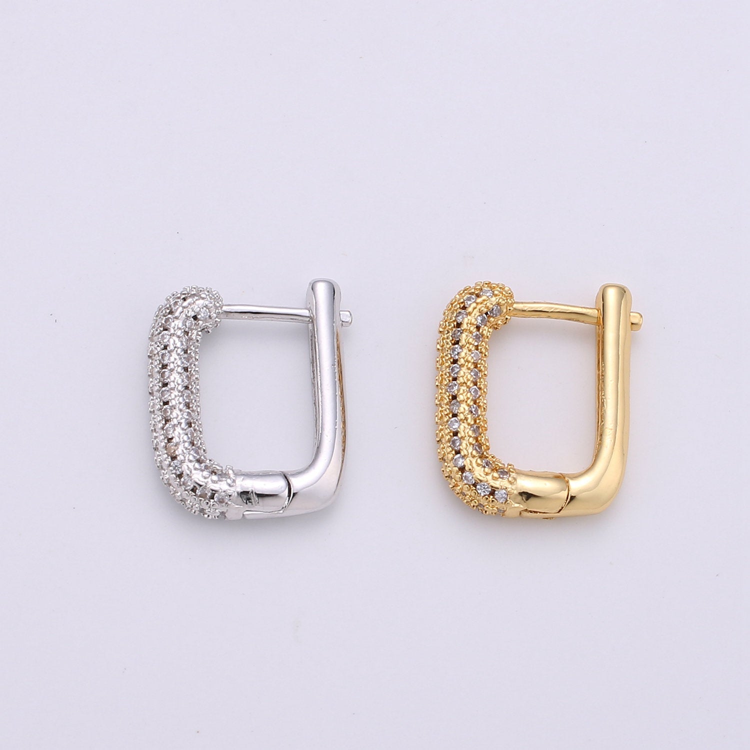 1 pair Dainty Mini Ear Huggie Hoop Earrings, GOLD SILVER micro pave cz cartilage hoops for everyday wear earring for girl Geometric Jewelry - DLUXCA