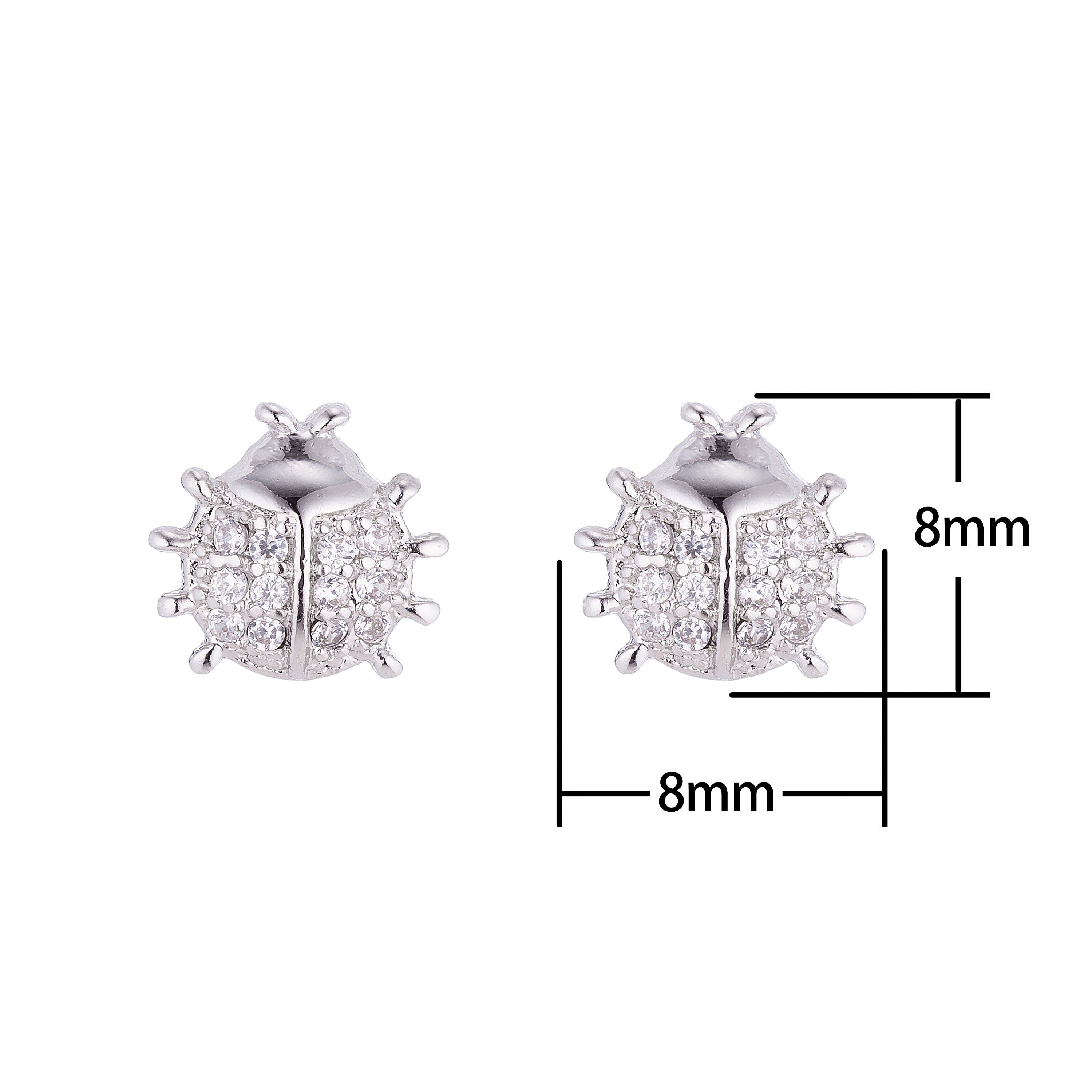 Silver Lady Bug Stud in Clear Micro Pave Stud Earring Animal Jewelry Insect Earring - DLUXCA