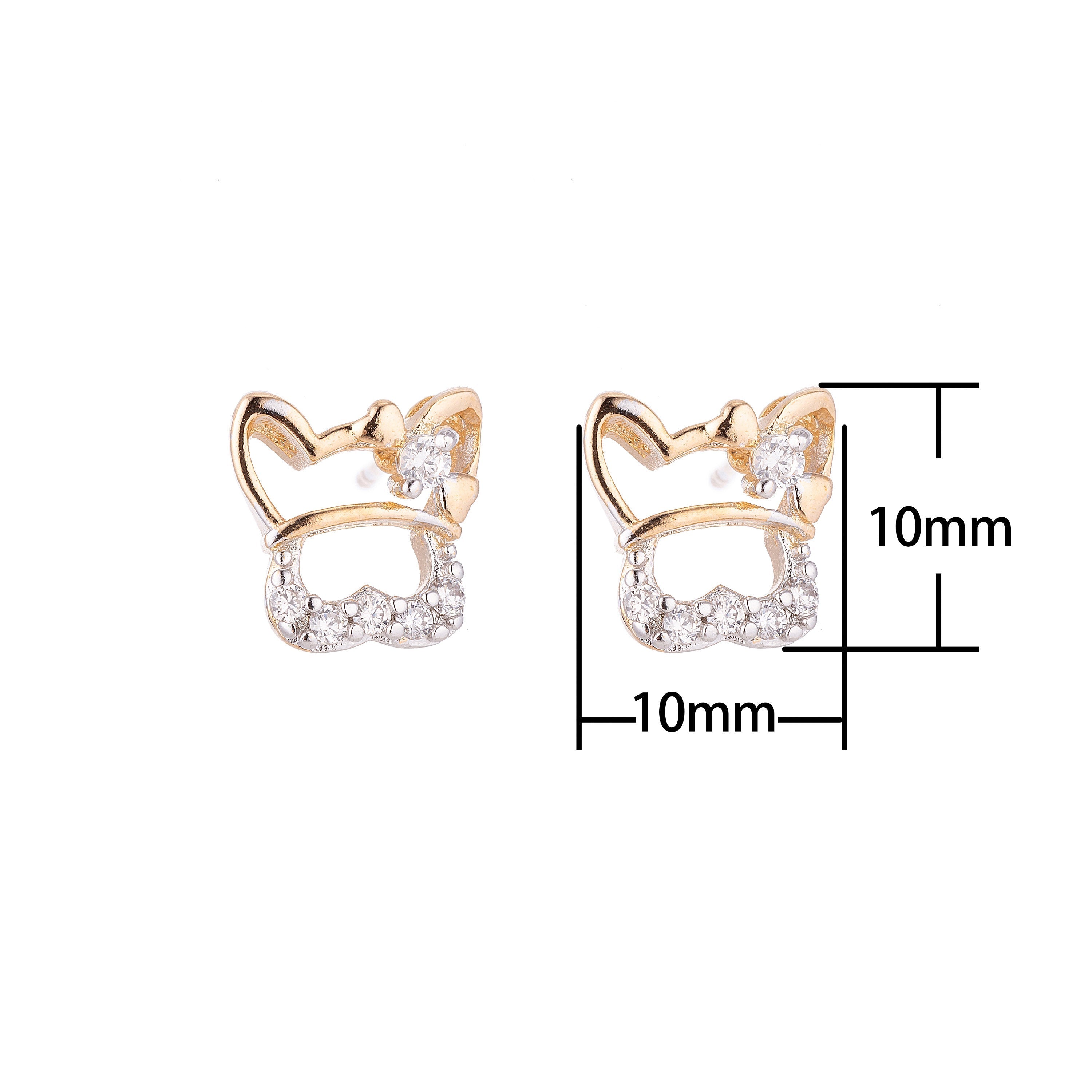 Gold Corgi Butt With Flower Stud Micro Pave Stud Earring Animal Jewelry Dog Earrings - DLUXCA