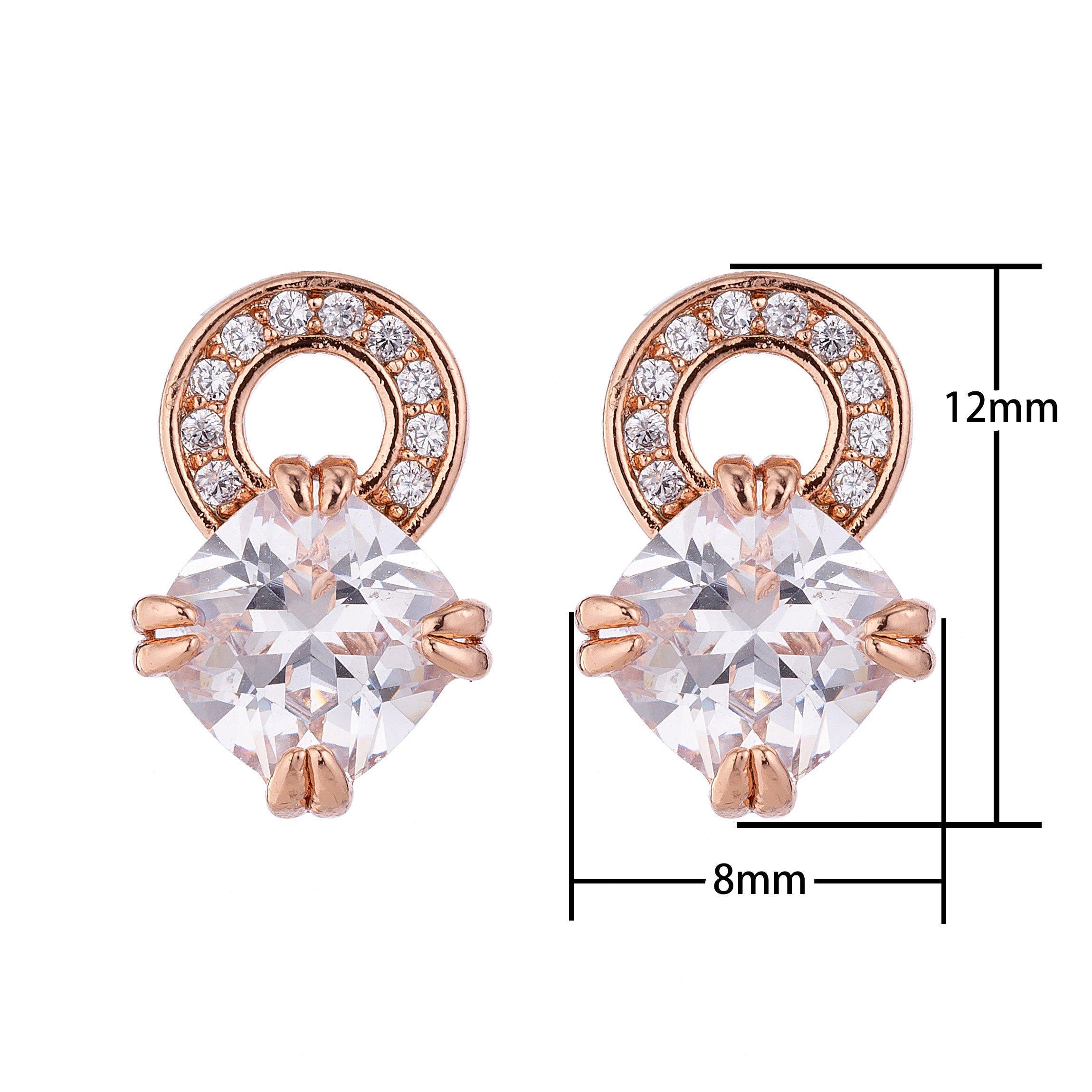 Gold Diamond with Loop Stud Earring, Pretty Jewelry, Cubic Zirconia Gem, Unique Jewelry - DLUXCA