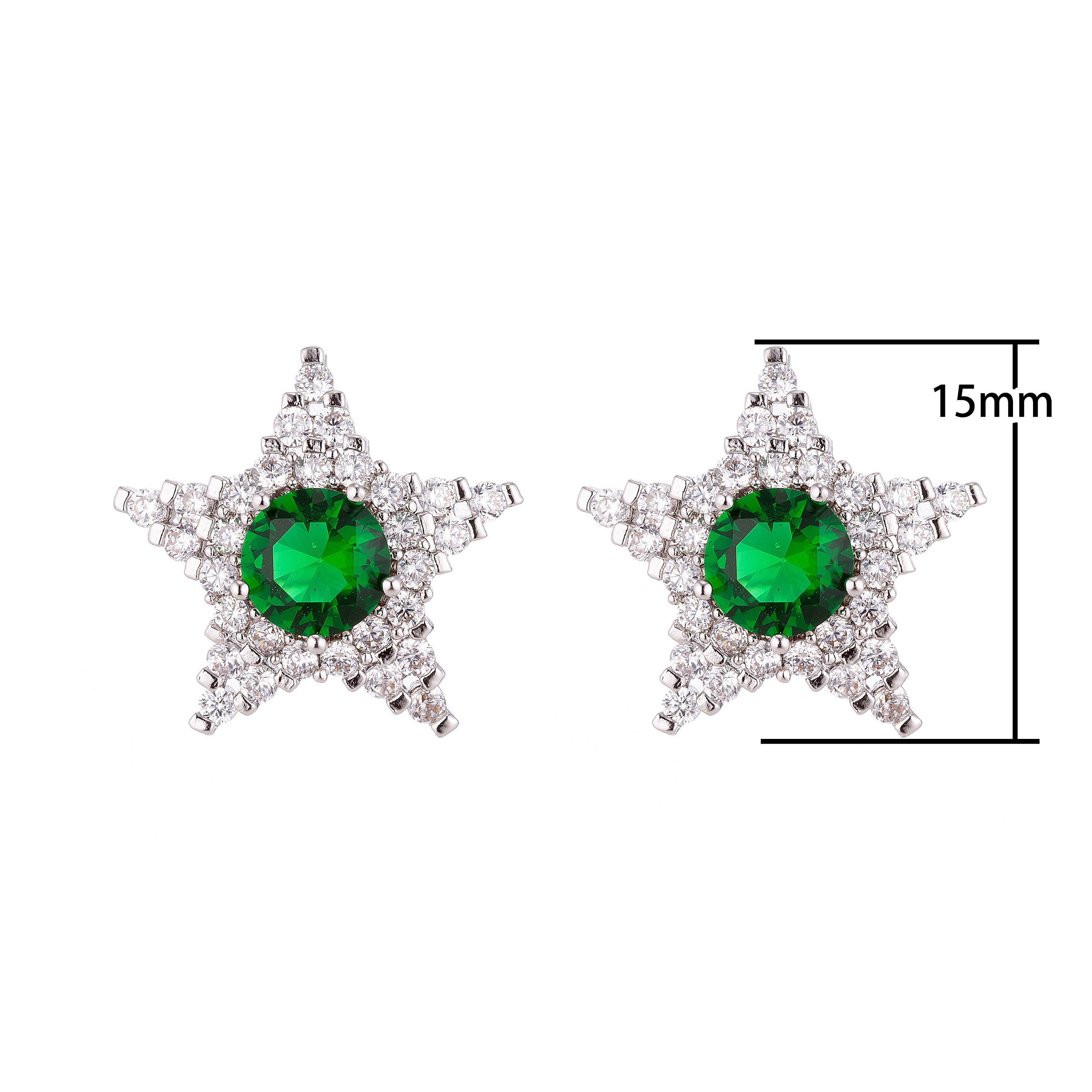 Silver Large Selected Color Gem Diamond Paved Stud Earring, with Large Gem, Cubic Zirconia Jewels, Star Earrings, Cubic Zirconia Gem - DLUXCA