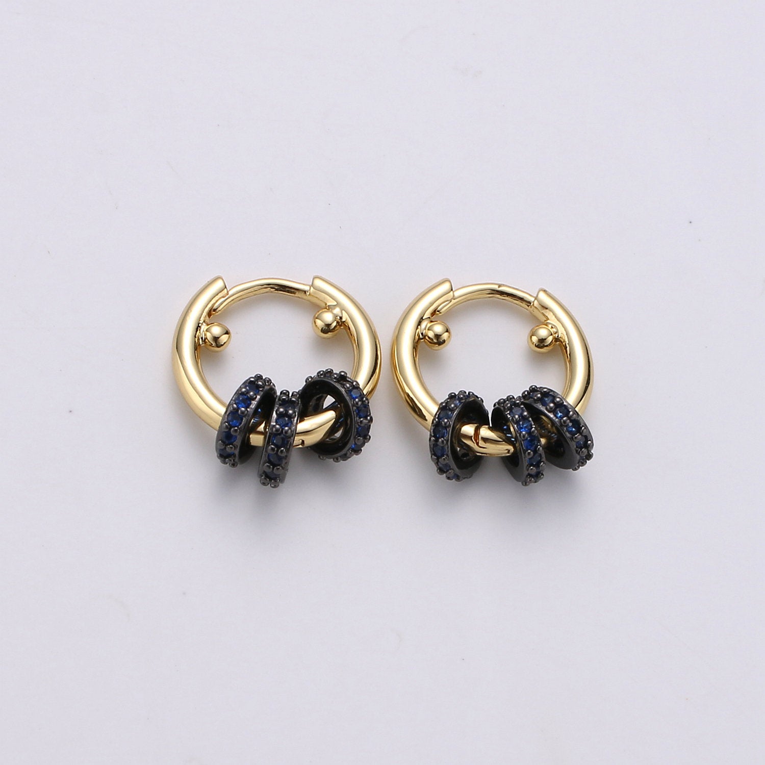 1 pair Huggie Earring with Mini Circles 14k Gold Filled Earring Cubic Zirconia Micro Pave Black, Green Gold Statement Earring - DLUXCA