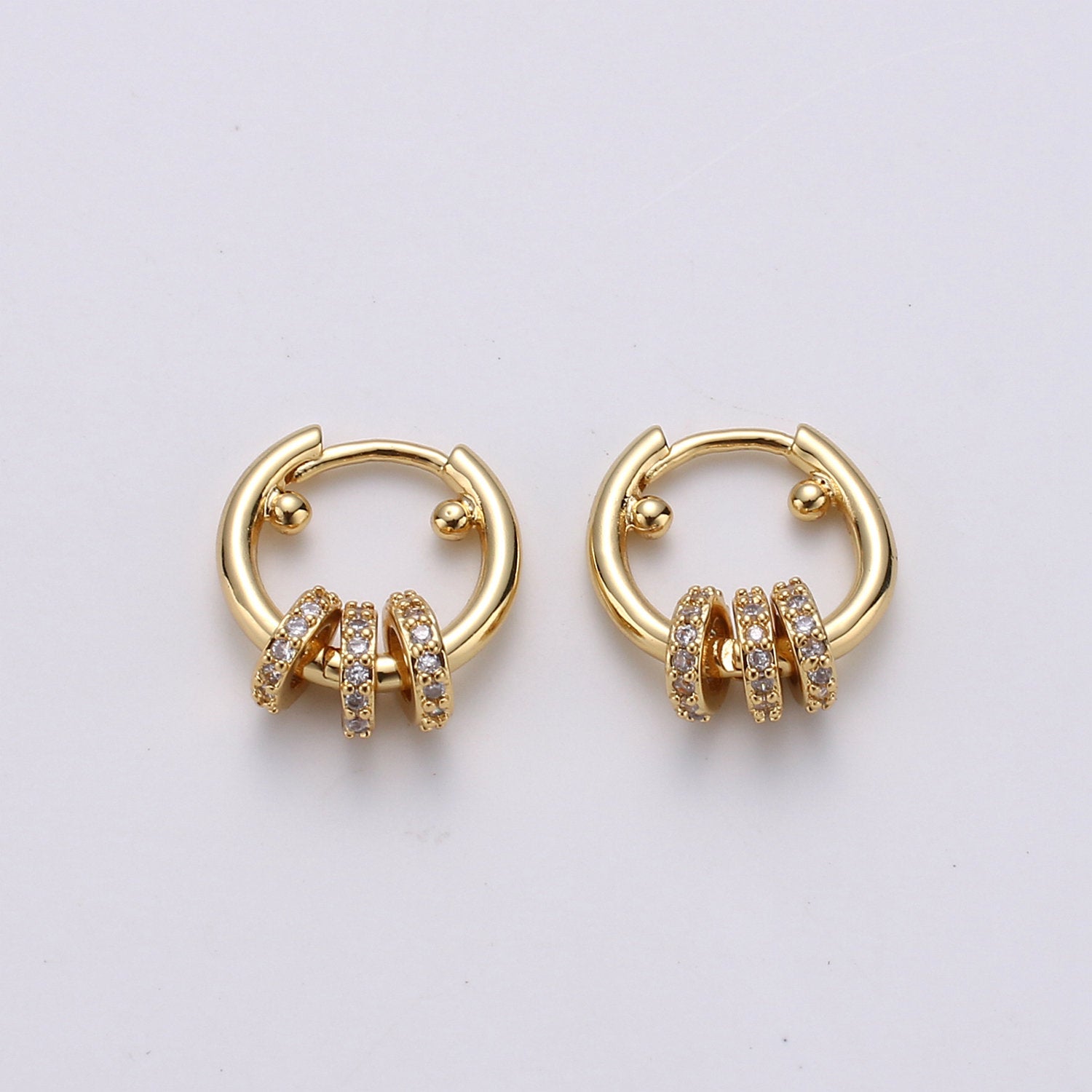 1 pair Huggie Earring with Mini Circles 14k Gold Filled Earring Cubic Zirconia Micro Pave Black, Green Gold Statement Earring - DLUXCA