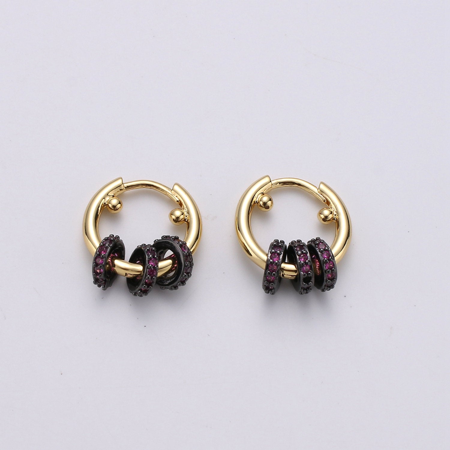 1 pair Huggie Earring with Mini Circles 14k Gold Filled Earring Cubic Zirconia Micro Pave Black, Green Gold Statement Earring - DLUXCA