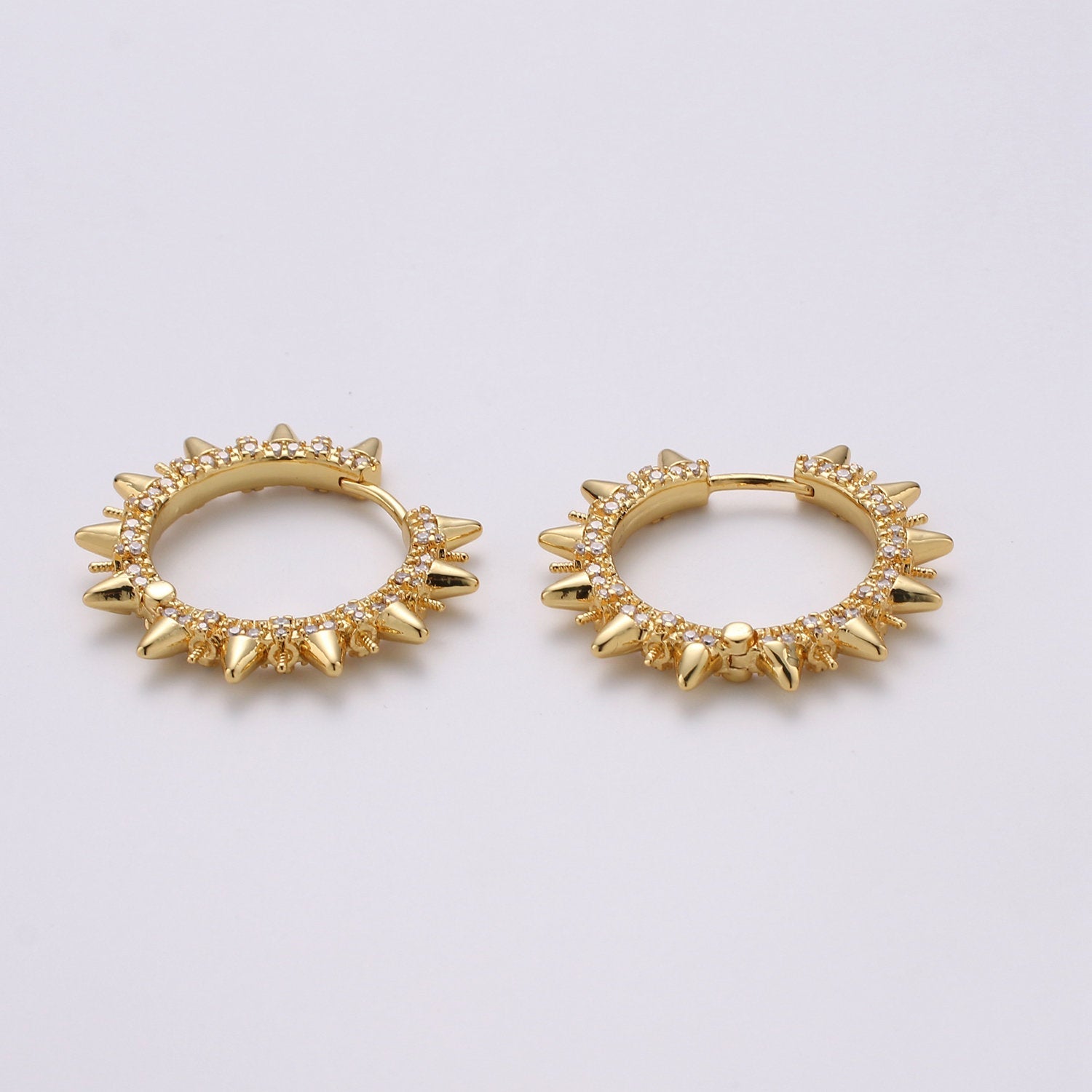 1 pair Spike earrings Micro Pave Spike hoops Gold spike earrings Clear CZ Gold hoops Dainty Earring for everyday earring 30mm - DLUXCA