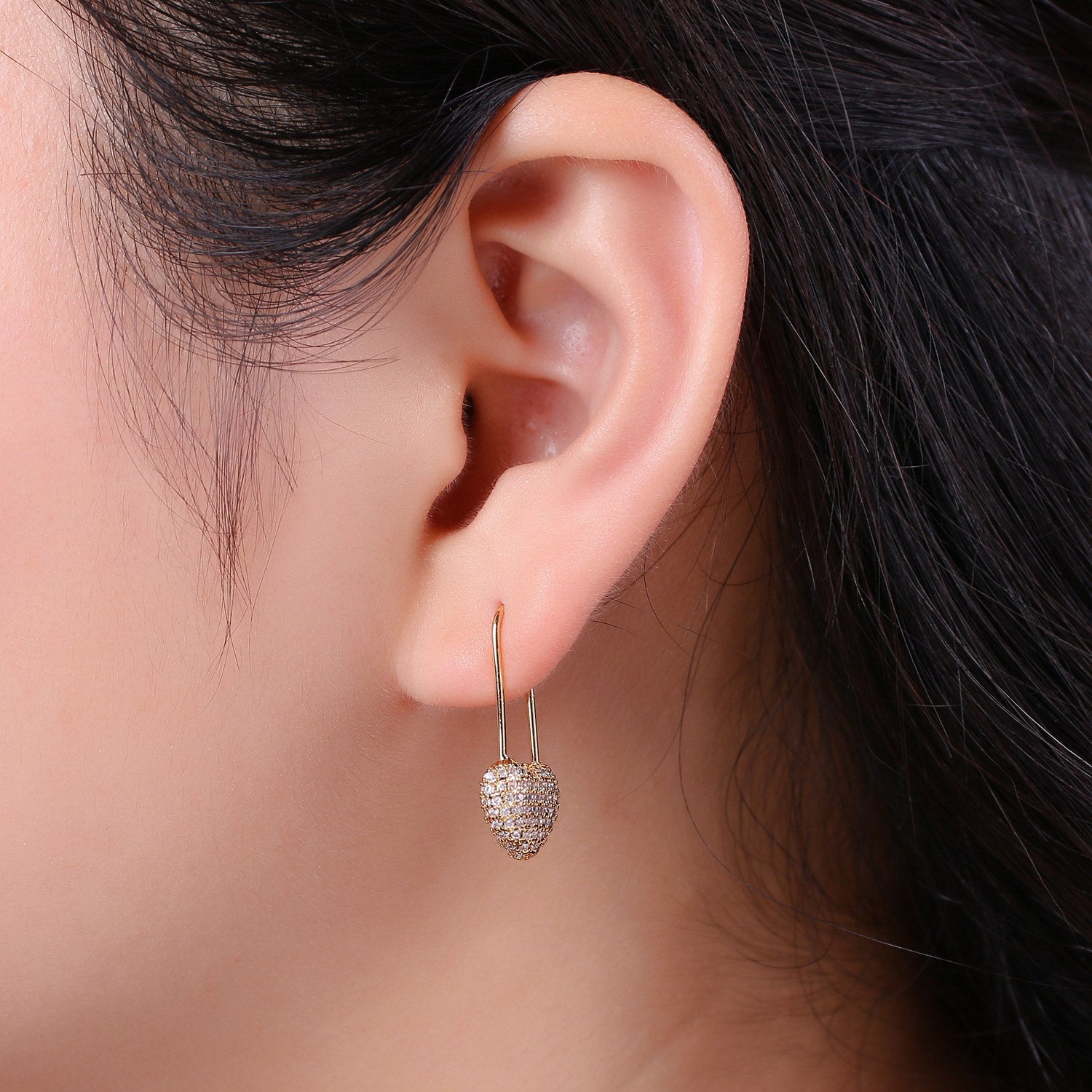 1 Pair Gold Heart earrings Pin earrings Heart jewelry Unique earrings Unique jewelry Gold earrings Dainty earrings Delicate Earrings - DLUXCA