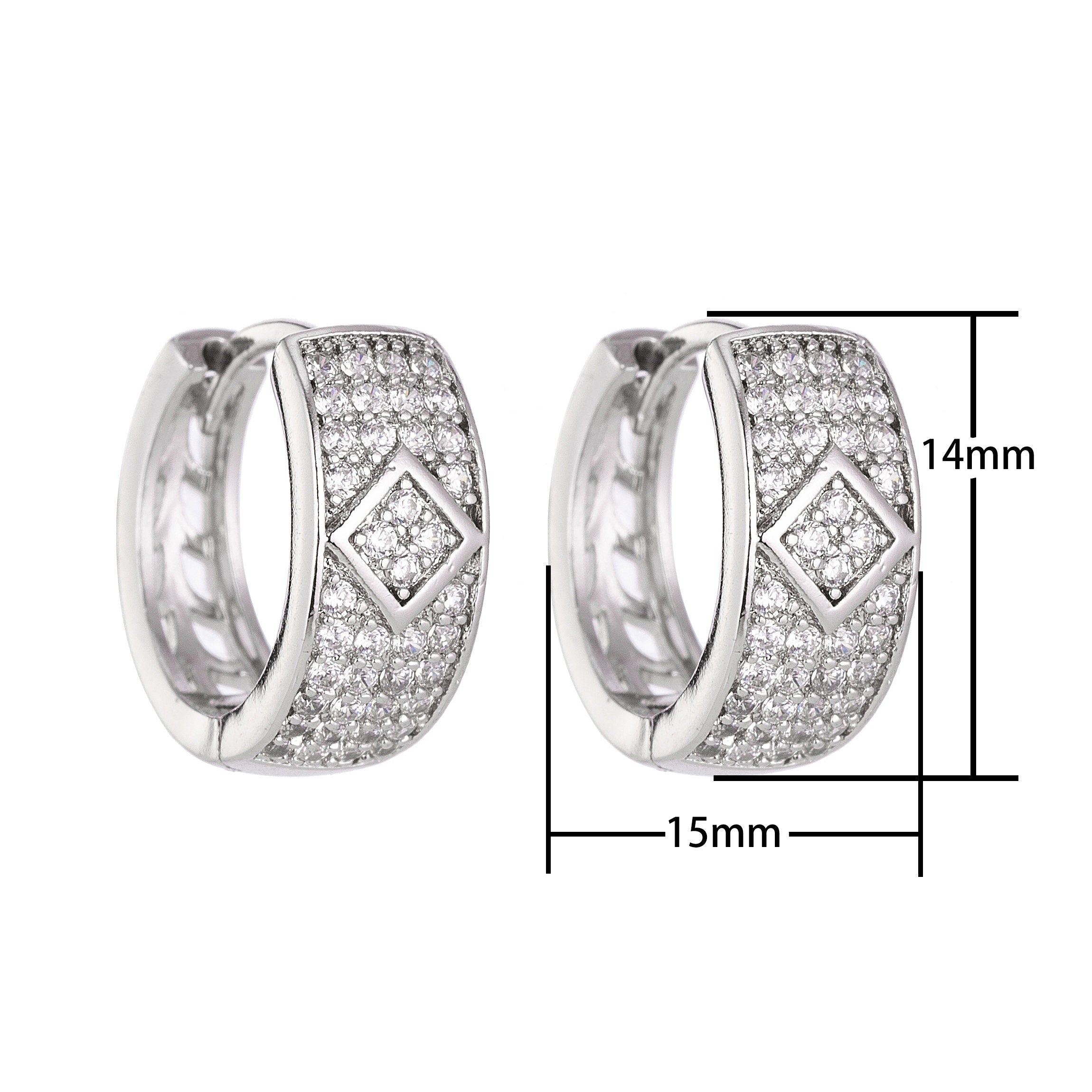 Silver Centered Diamond Jeweled Huggie Earring, Silver Jewelry, Silver Plated, Cubic Zirconia, Lightweight Jewelry, Small Earring, Earring-344 - DLUXCA